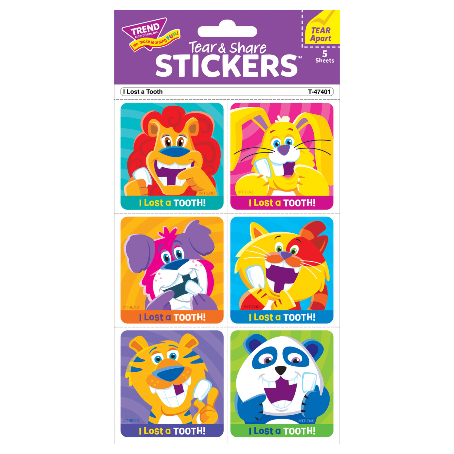 Trend Tear & Share Stickers, I Lost A Tooth, 30 Stickers Per Pack, Set Of 6 Packs - Image 3