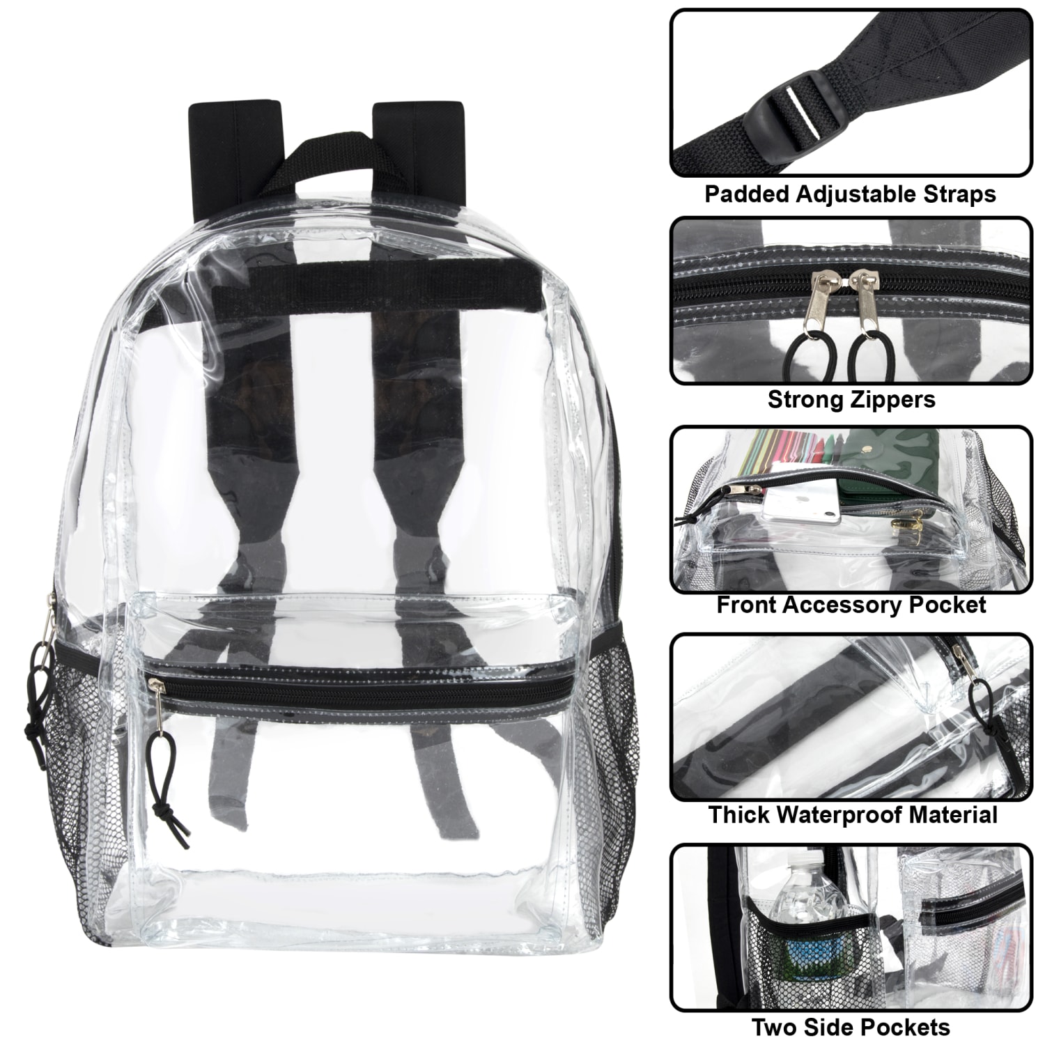 Summit Ridge Classic Clear Backpacks, Black Trim, Case Of 24 Backpacks - Image 3