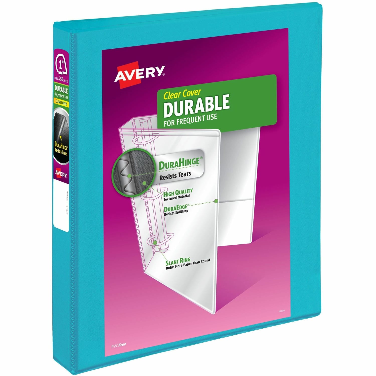 Avery Durable View 3-Ring Binder, 1in Slant Rings, Aqua