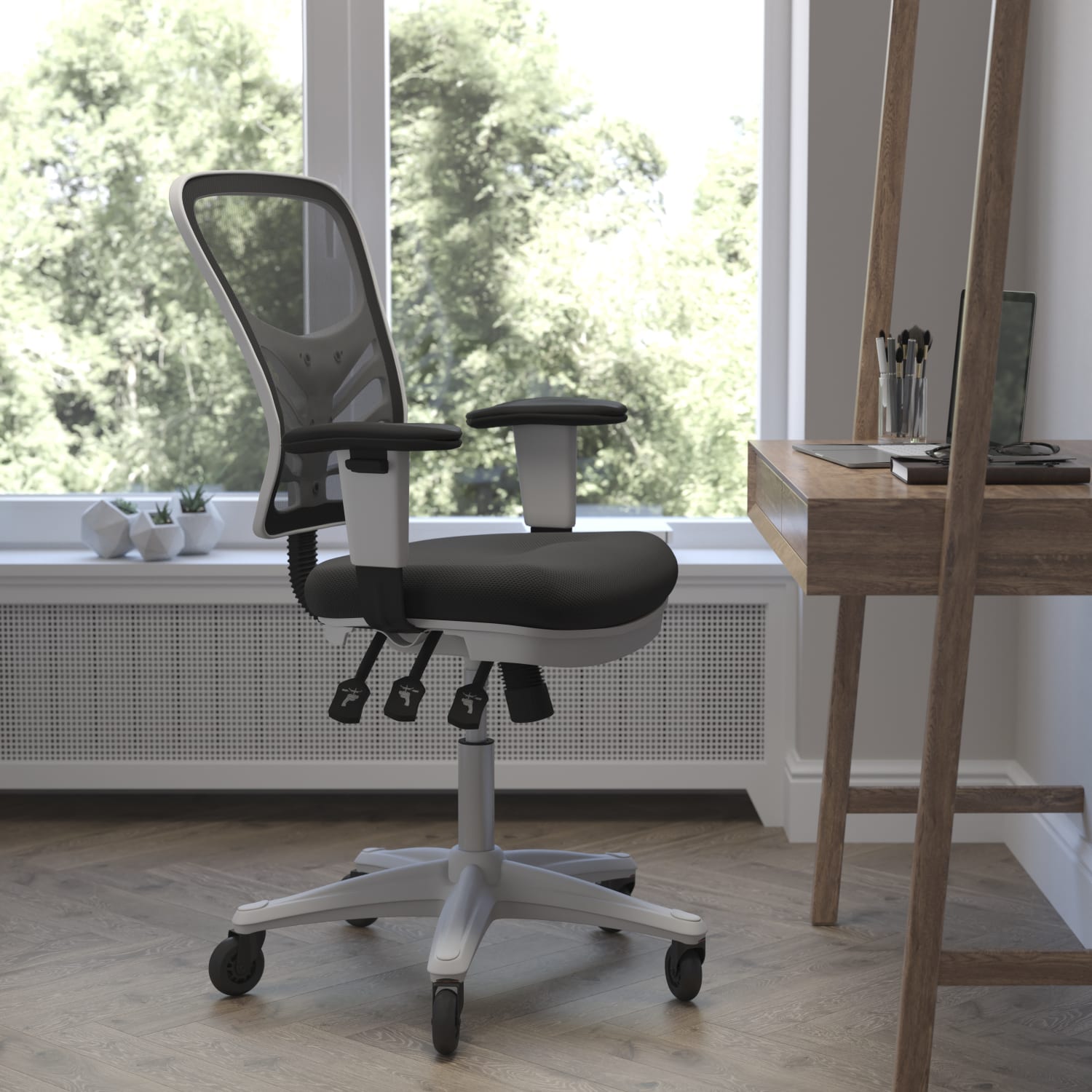Flash Furniture Nicholas Ergonomic Mesh Mid-Back Multifunction Executive Swivel Office Chair, Black/White