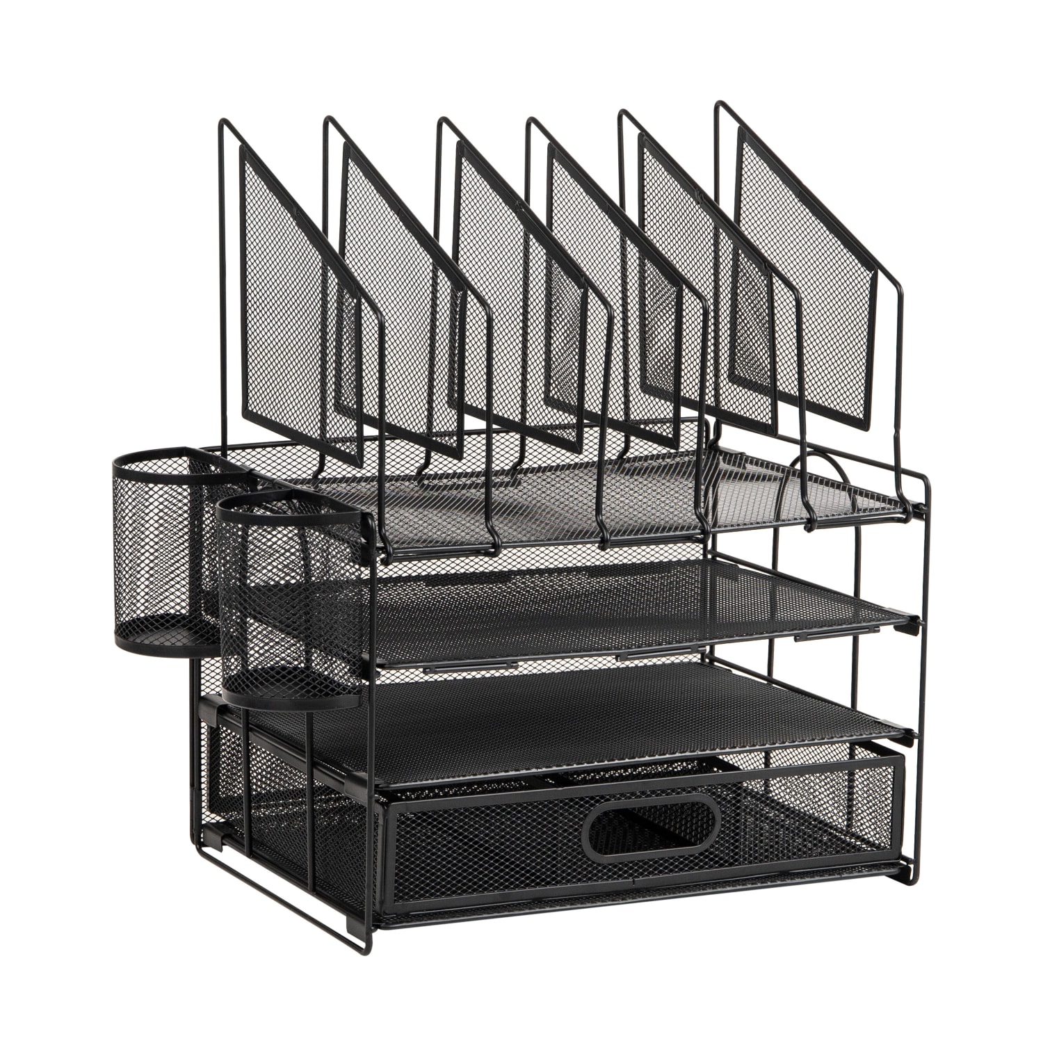 Office Depot Brand Mesh Desk Organizer With Vertical Storage And Pen Holders, 16inH x 12-3/4inW x 9-1/2inD, Black - Image 3
