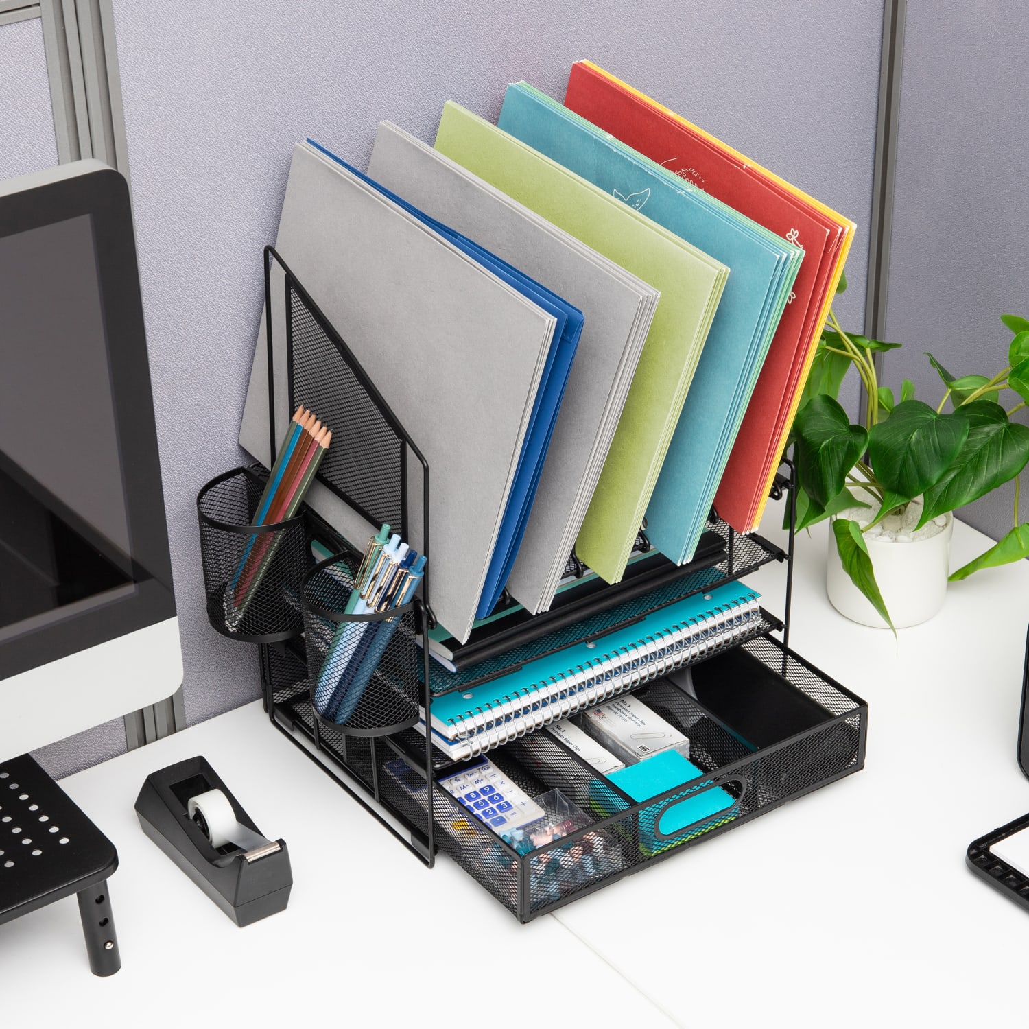 Office Depot Brand Mesh Desk Organizer With Vertical Storage And Pen Holders, 16inH x 12-3/4inW x 9-1/2inD, Black - Image 5