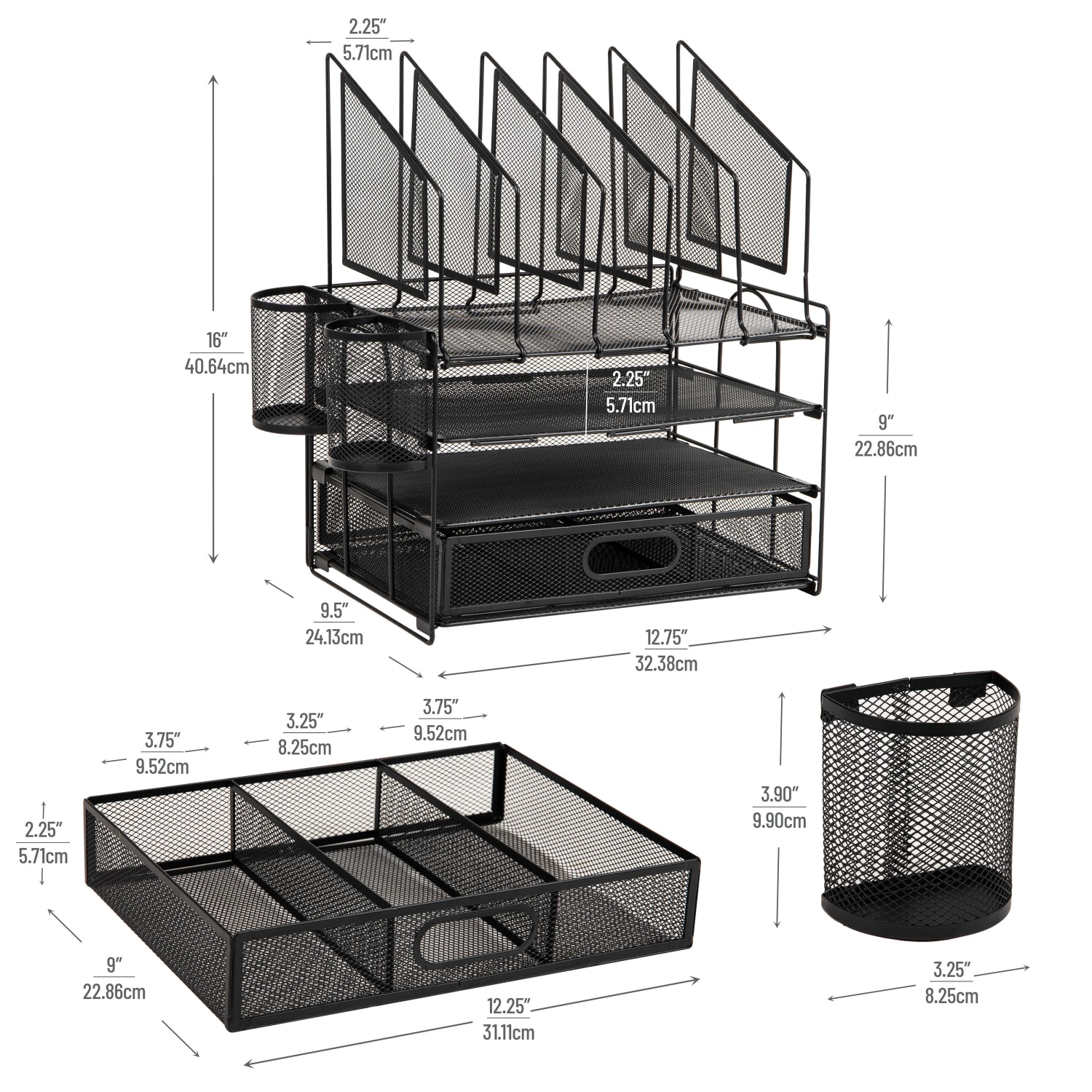 Office Depot Brand Mesh Desk Organizer With Vertical Storage And Pen Holders, 16inH x 12-3/4inW x 9-1/2inD, Black - Image 6