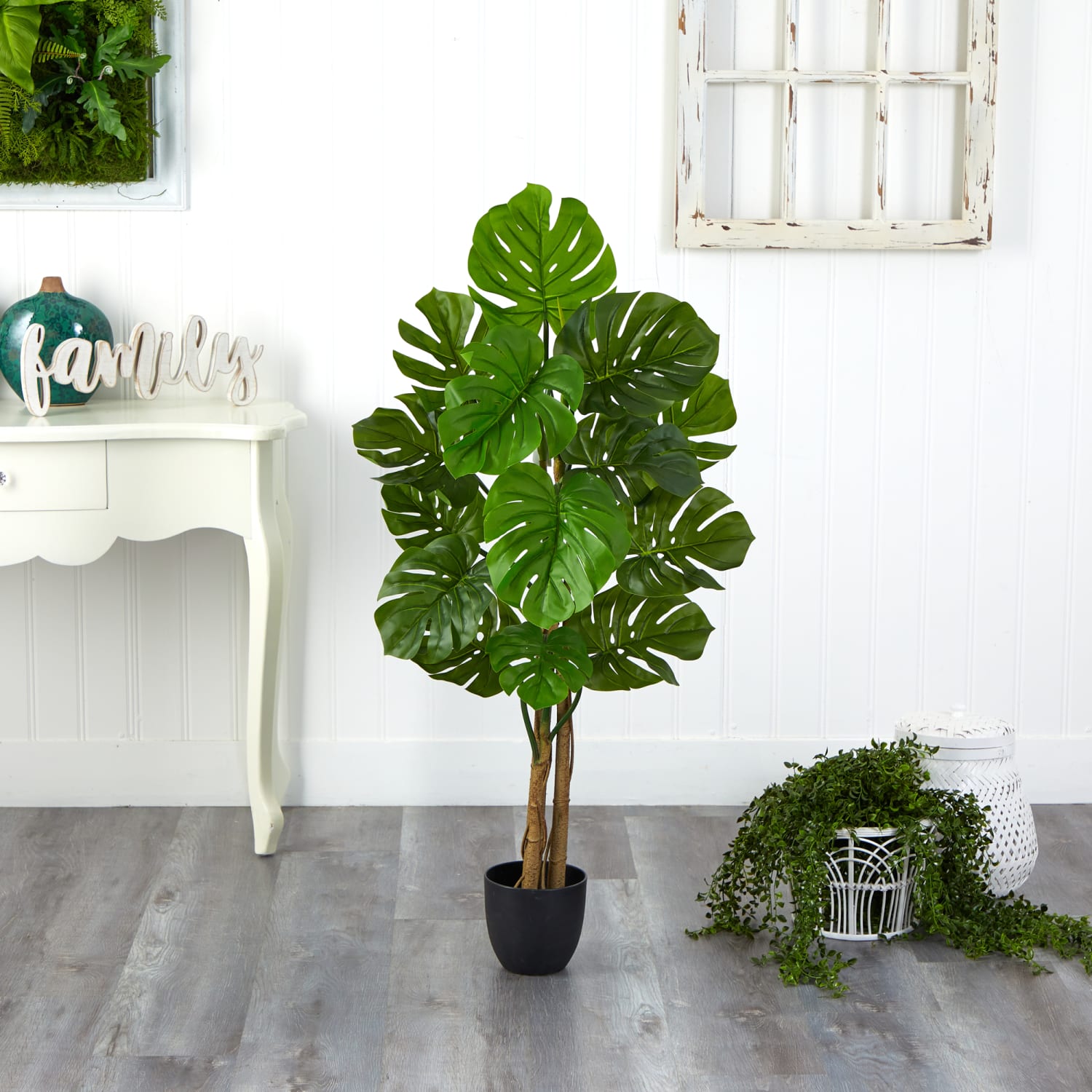 Nearly Natural Monstera 48inH Artificial Tree With Planter, 48inH x 16inW x 16inD, Green/Black - Image 4