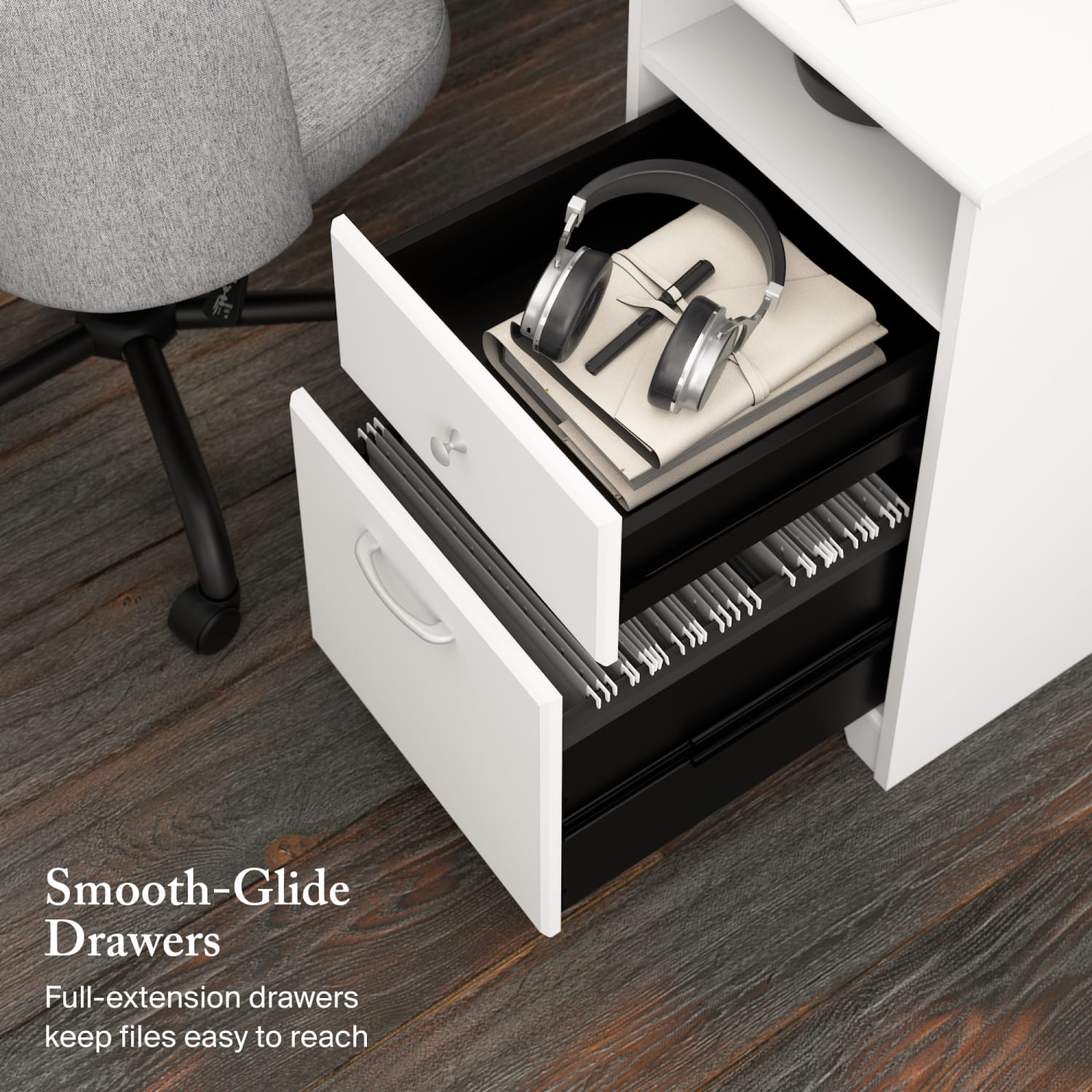 Bush Business Furniture Cabot 60inW L-Shaped Corner Desk, White, Standard Delivery - Image 5