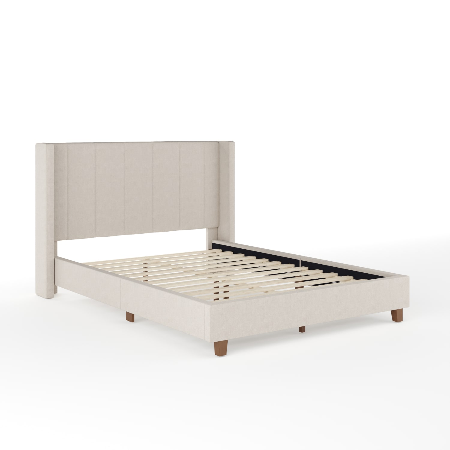 Martha Stewart Kay Upholstered Platform Bed with Channel Stitched Wingback Headboard and Cushioned Siderails - TW3WDB03BFBG - Image 3