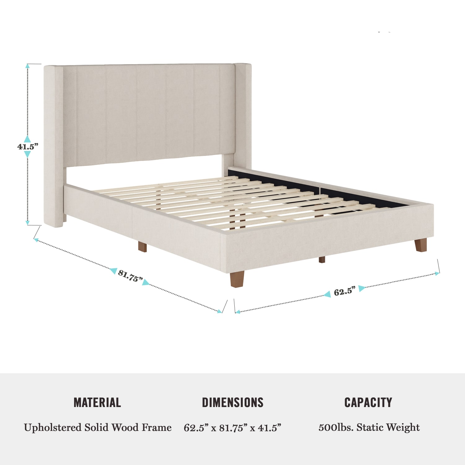 Martha Stewart Kay Upholstered Platform Bed with Channel Stitched Wingback Headboard and Cushioned Siderails - TW3WDB03BFBG - Image 6
