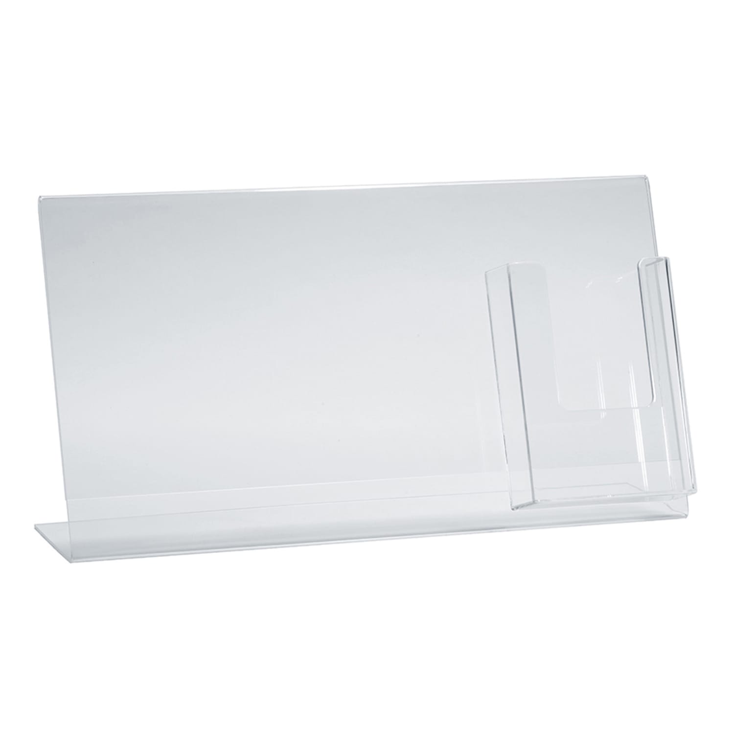 Azar Displays Acrylic Horizontal/Vertical L-Shaped Sign Holders With Brochure Pocket, 8-1/2inH x 16inW x 3inD, Clear, Pack Of 2 Holders