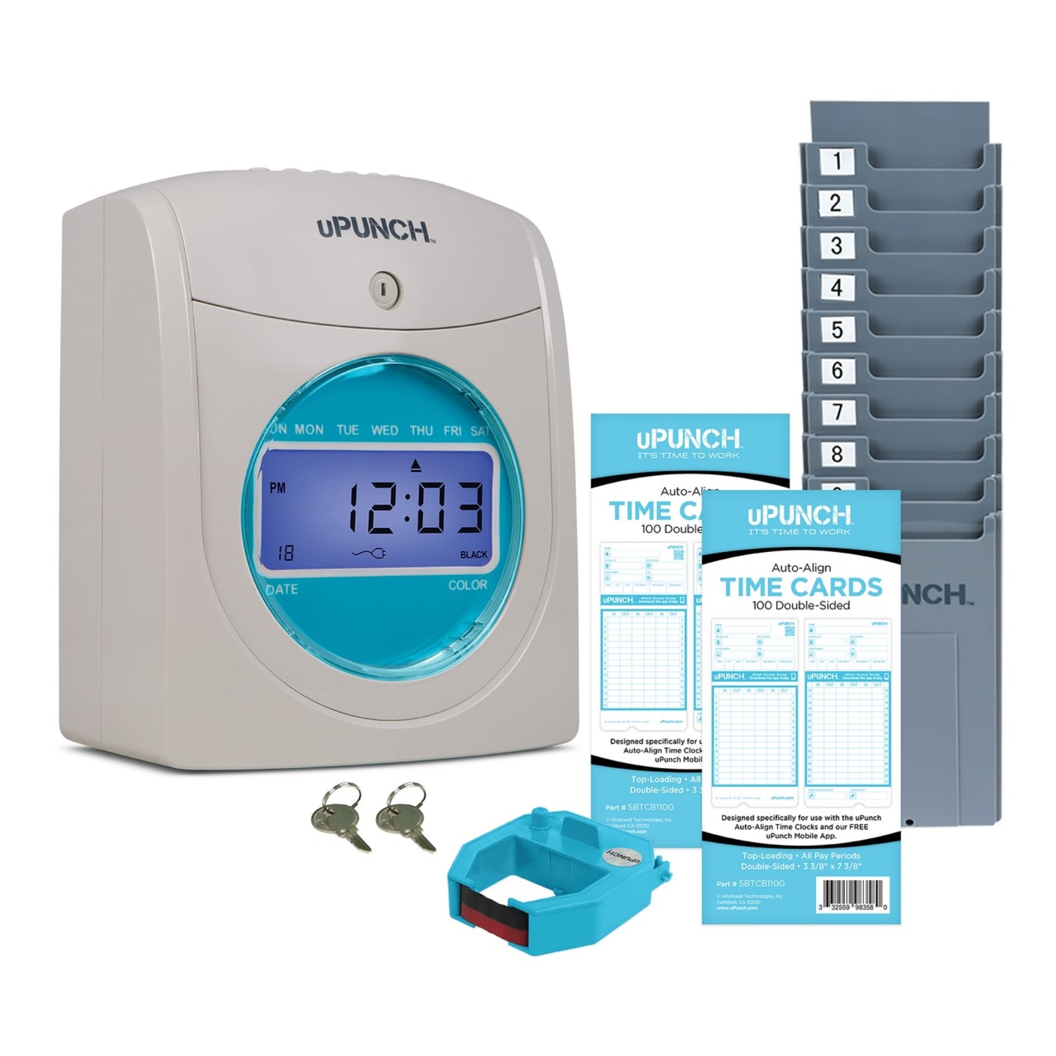 uPunch SB1200 Electronic Auto-Align Punch Time Clock Bundle, Unlimited Employees, 12inH x 11inW x 16inD - Image 3