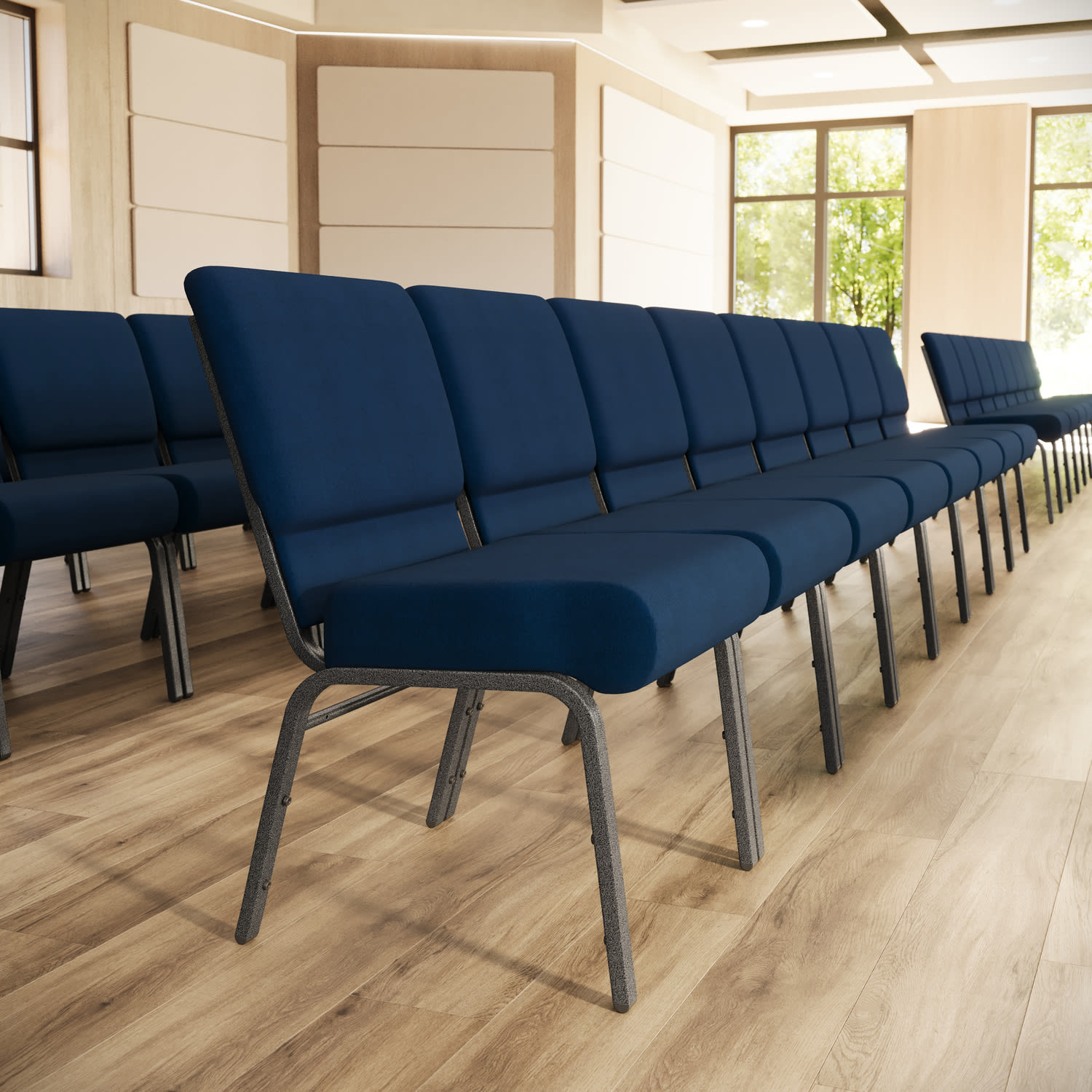 Flash Furniture HERCULES Series 21inW Stackable Church Chair, Navy Blue/Silvervein - Image 3