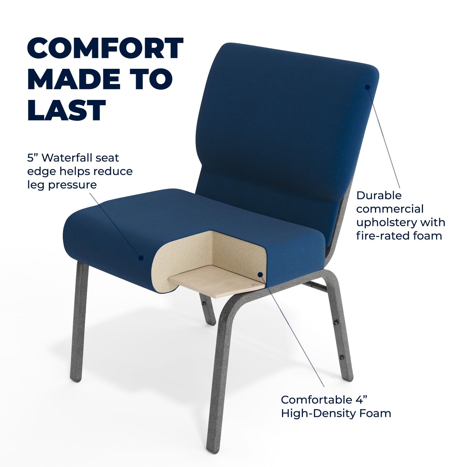 Flash Furniture HERCULES Series 21inW Stackable Church Chair Navy BlueSilvervein PopularChairscom