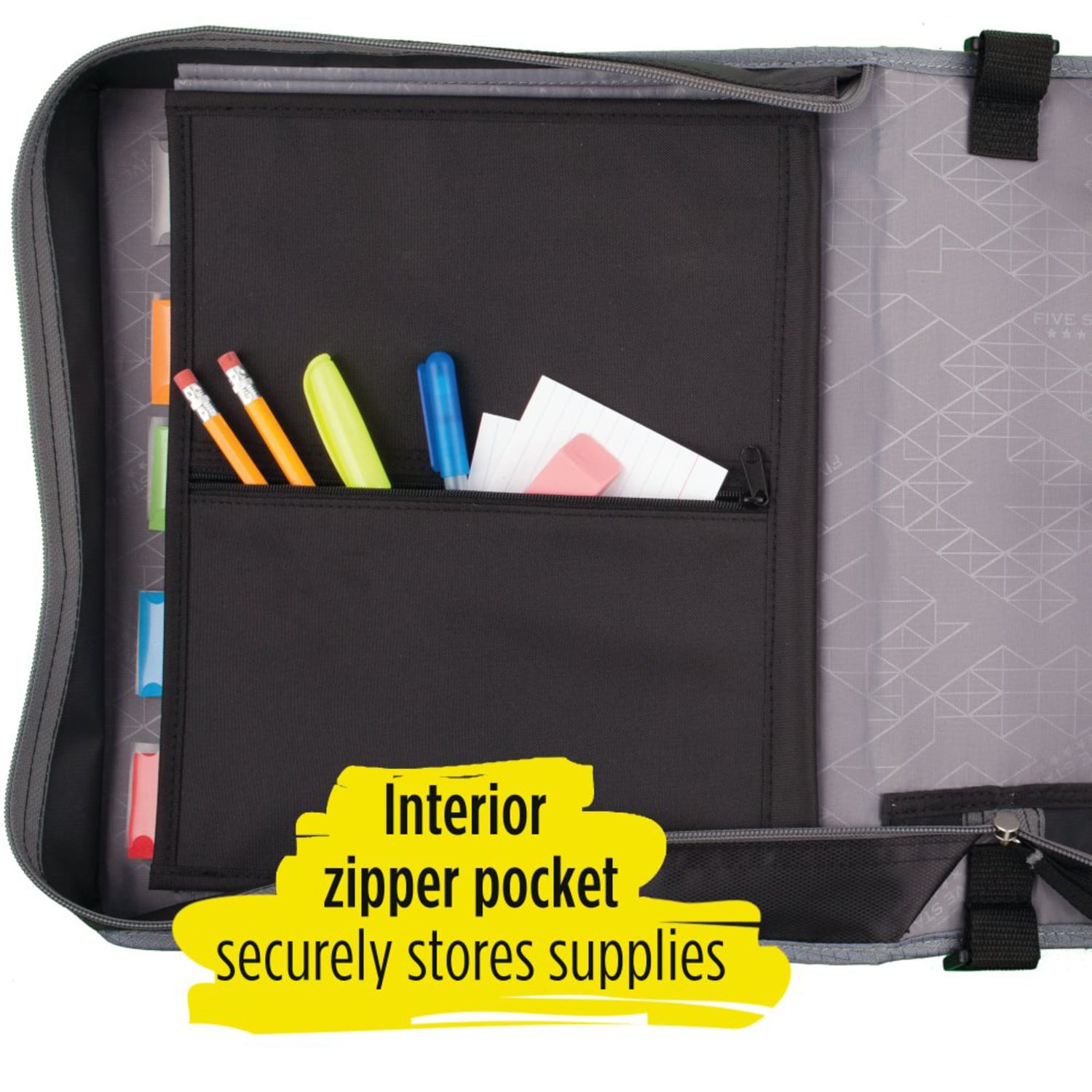 Five Star Zipper 3-Ring Binder, 3in Round Rings, Black/Gray - Image 5