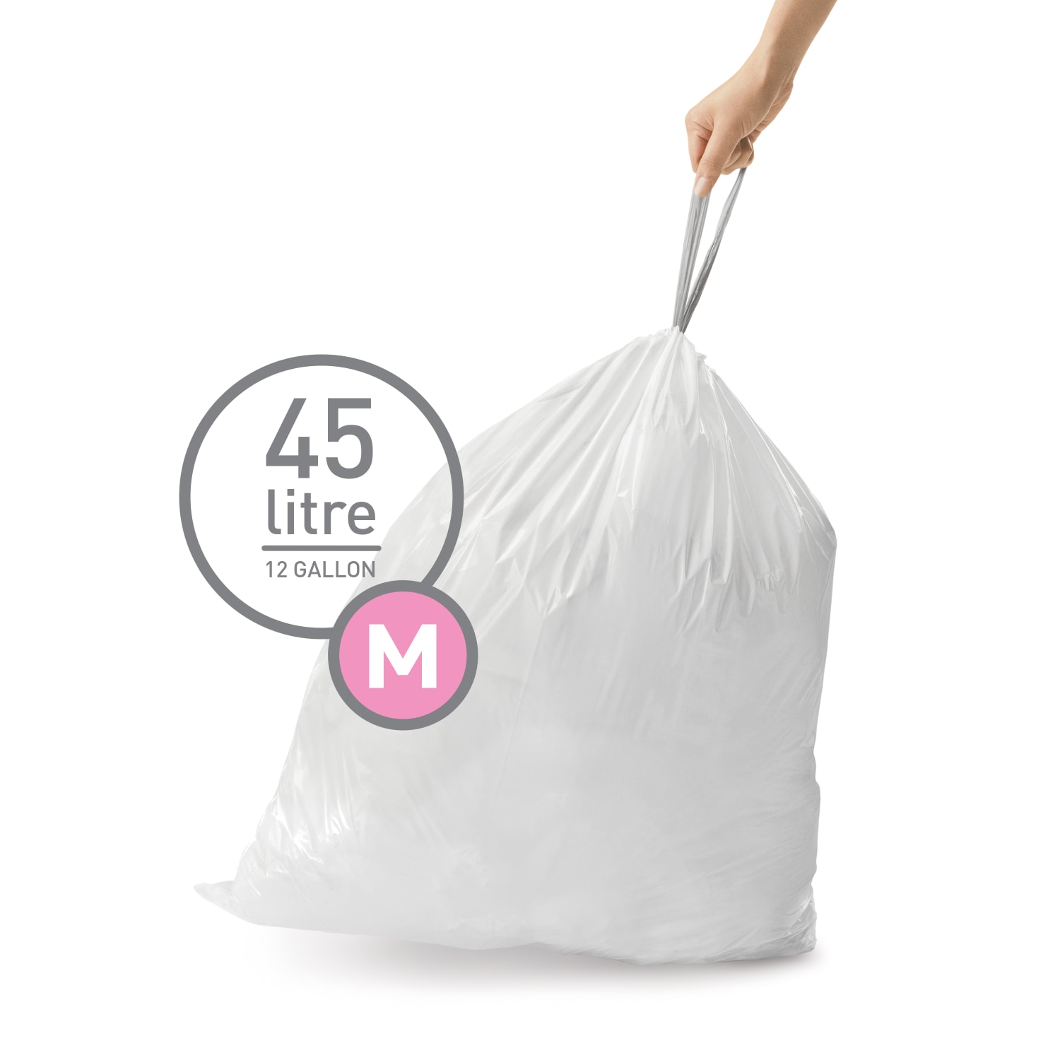 simplehuman Custom Fit Can Liners, M, 45L/12G, White, Pack Of 240 - Image 3