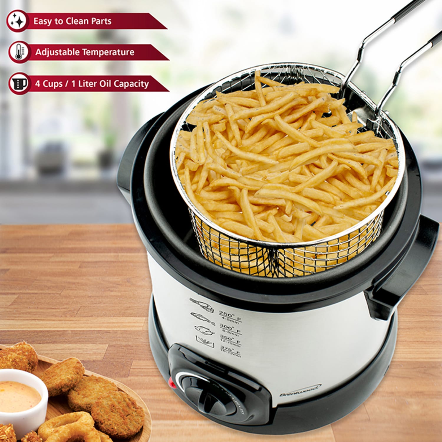 Brentwood 1-Liter Electric Deep Fryer, 11inH x 8inW x 8-1/2inD, Stainless Steel - Image 3