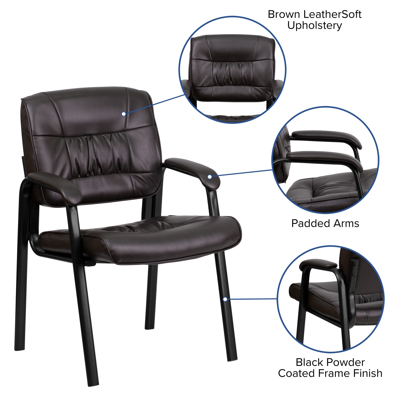 Flash Furniture LeatherSoft Executive Side Reception Chair with Powder Coated Frame BrownBlack PopularChairscom