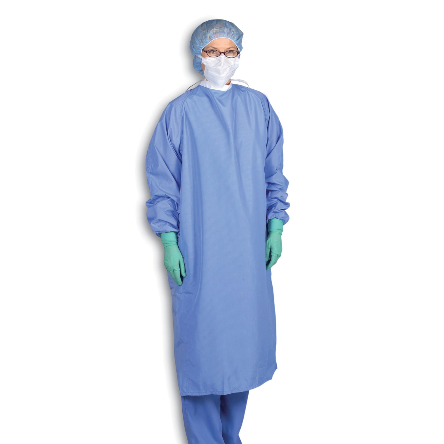 Medline 1-Ply Blockade Surgeons Gowns, Snap Neck And Tie Mid-Back, 2X, Ceil Blue, Pack Of 12