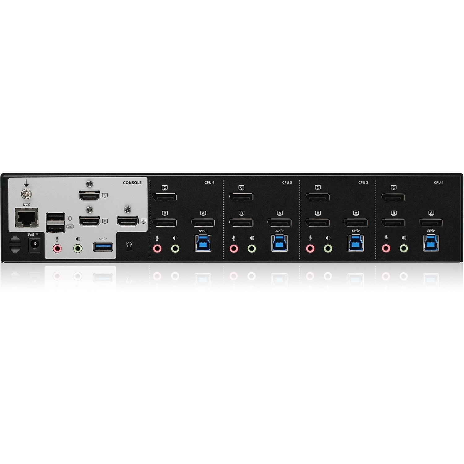 4-Port 4K Triple View DisplayPort KVMP Switch with USB 3.0 Hub (TAA Compliant) - 3 Computer(s) - 3 Local User(s) - 4096 x 2160 - 1 x Network (RJ-45) - 9 x USB - 3 x HDMI - 12 x DisplayPort - TAA Compliant - Image 5