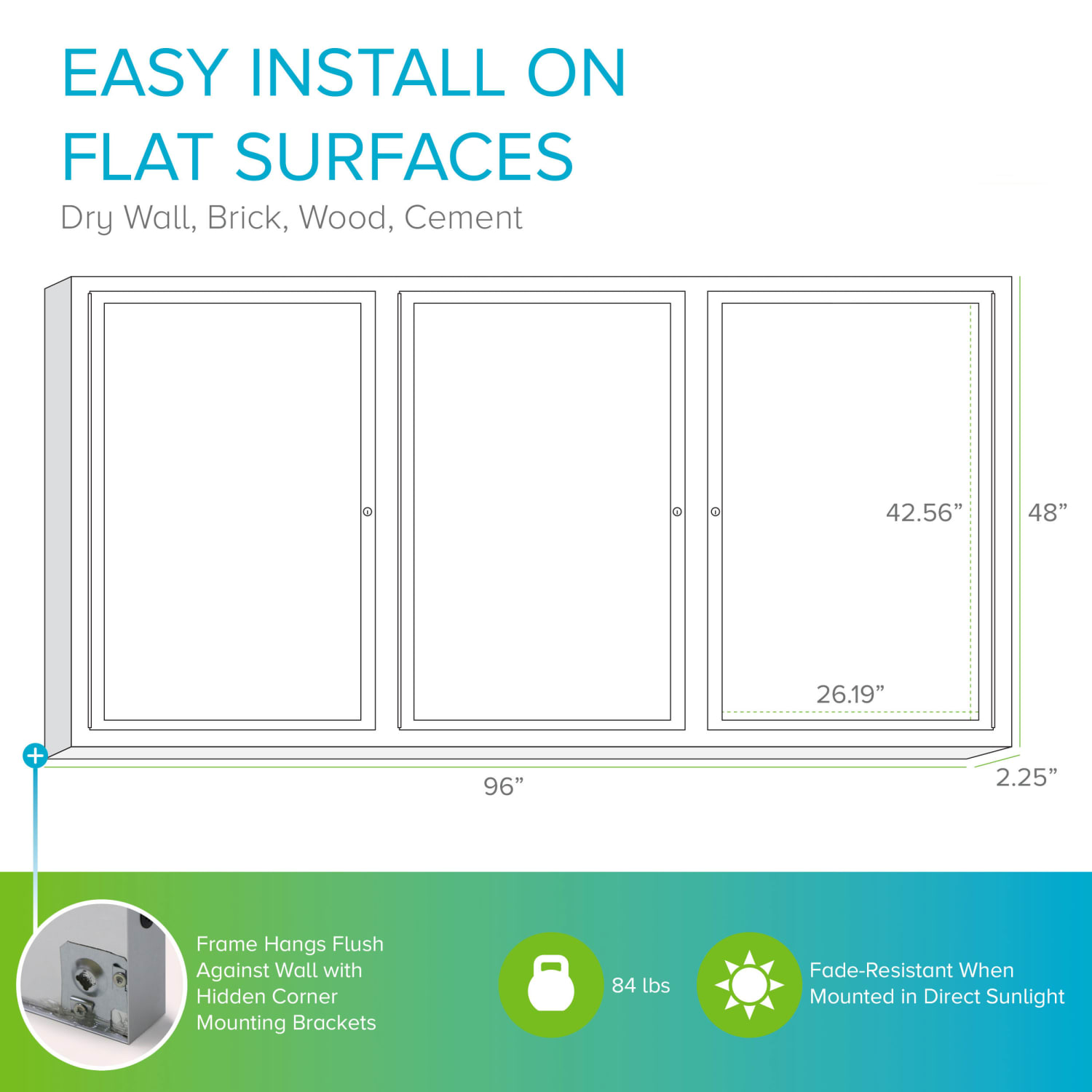 Ghent 3 Door Enclosed Recycled Rubber Bulletin Board, Satin Aluminum Frame, 48inH x 96inW, Confetti - Image 5