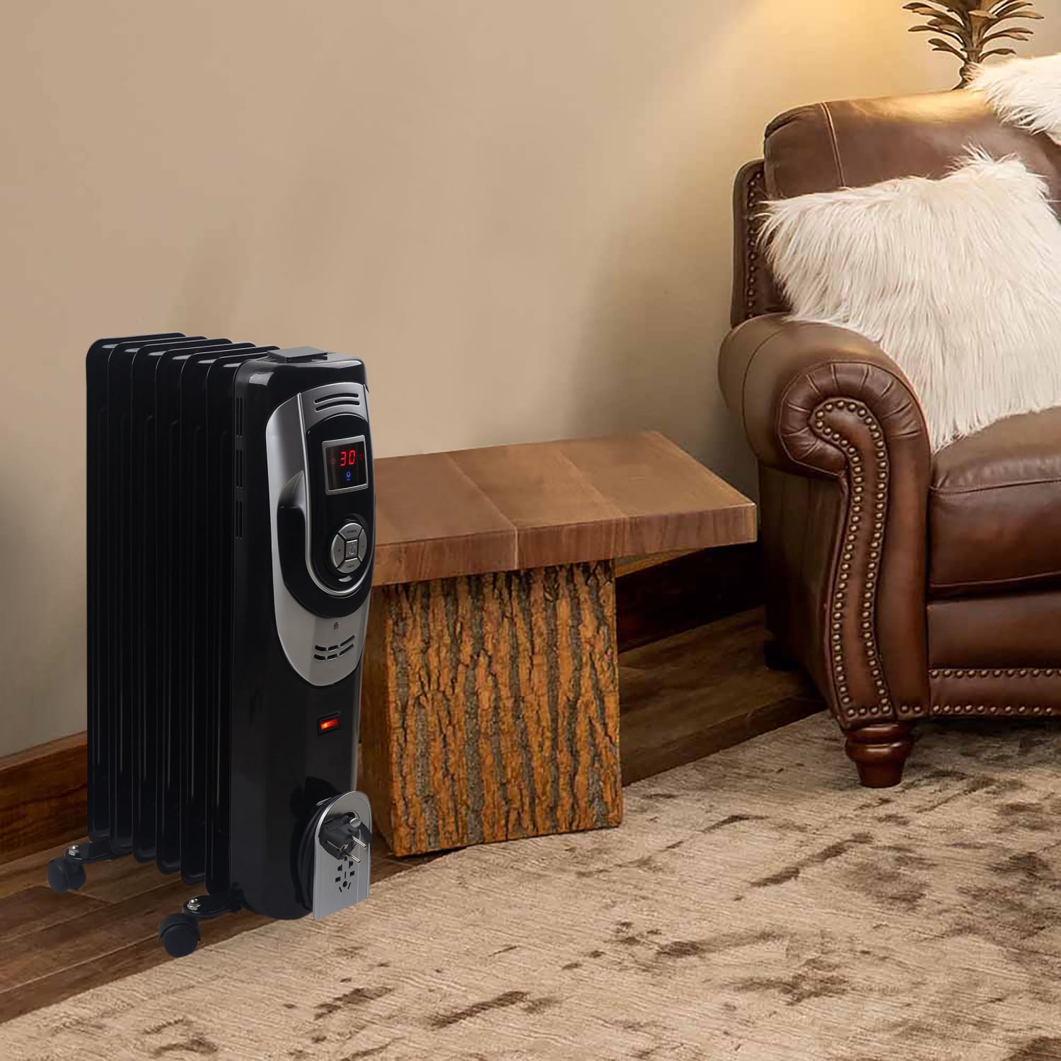 Optimus 1500-Watt Digital 7-Fins Oil-Filled Radiator Heater With Timer, 25in x 14in, Black - Image 3