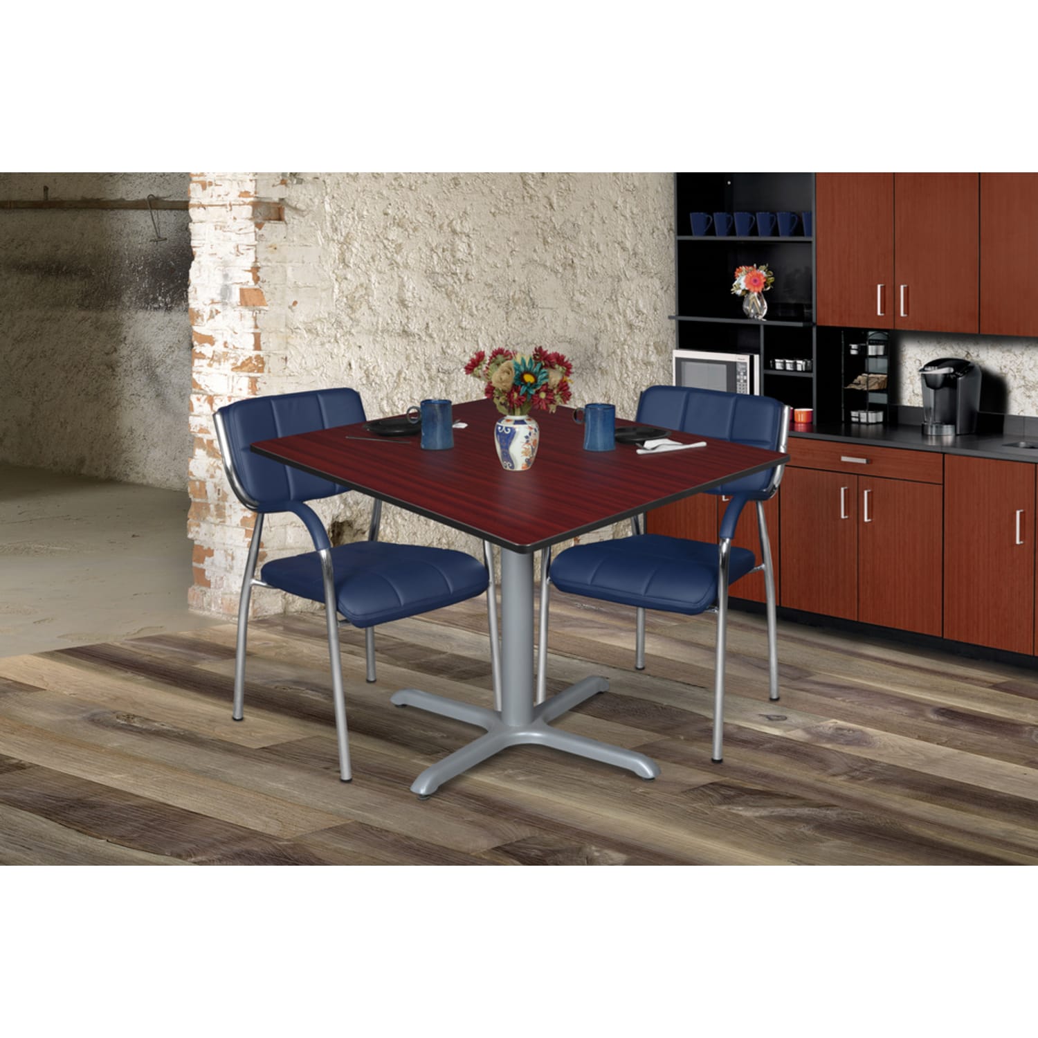 Regency Cain Square X-Base Breakroom Table, 29inH x 48inW x 48inD, Mahogany/Gray - Image 3