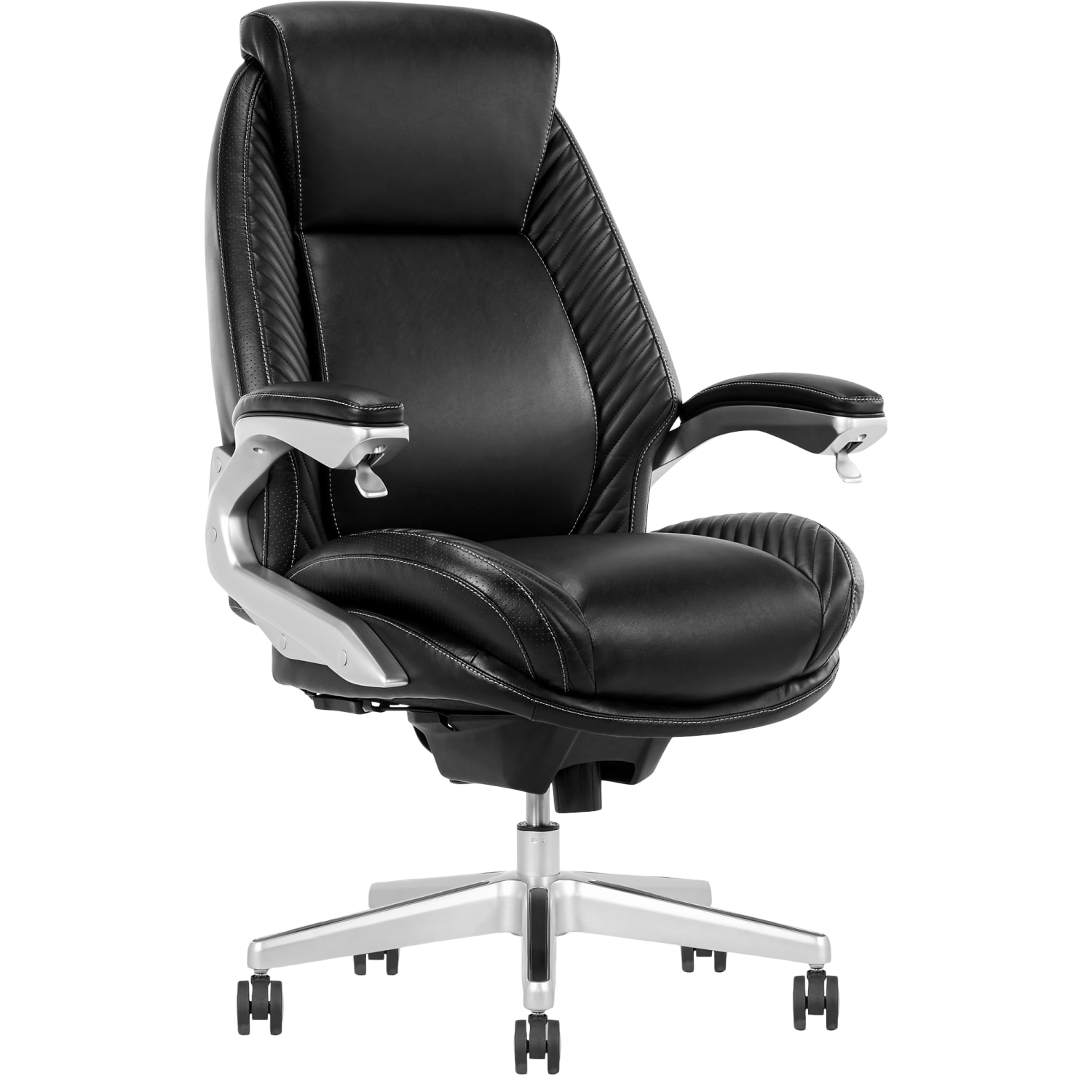 Serta iComfort i6000 Ergonomic Bonded Leather High-Back Executive Office Chair, Black/Silver