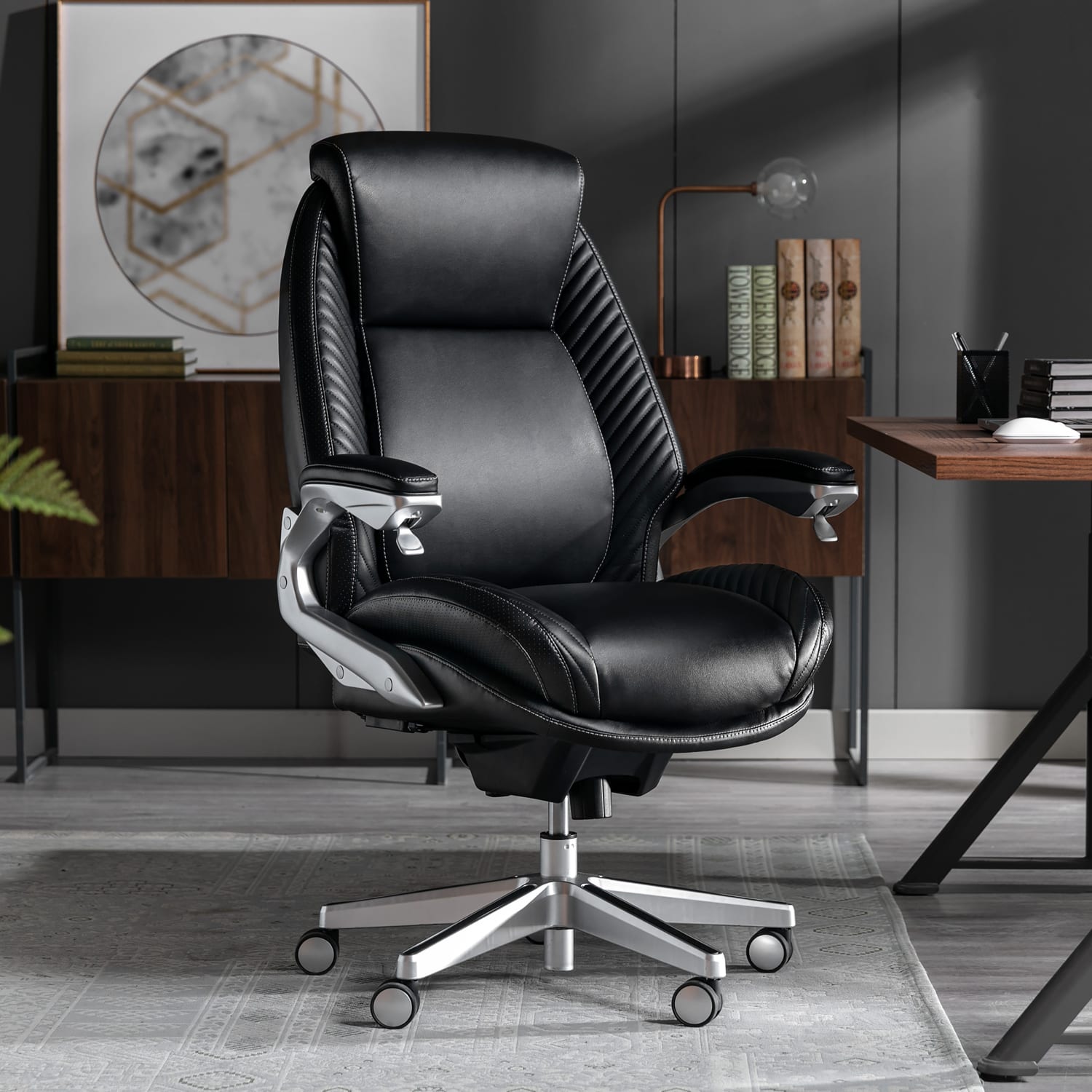 Serta iComfort i6000 Ergonomic Bonded Leather High-Back Executive Office Chair, Black/Silver - Image 4