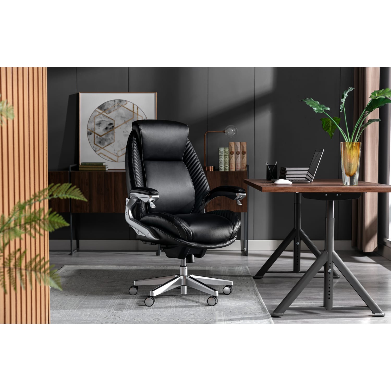 Serta iComfort i6000 Ergonomic Bonded Leather High-Back Executive Office Chair, Black/Silver - Image 5