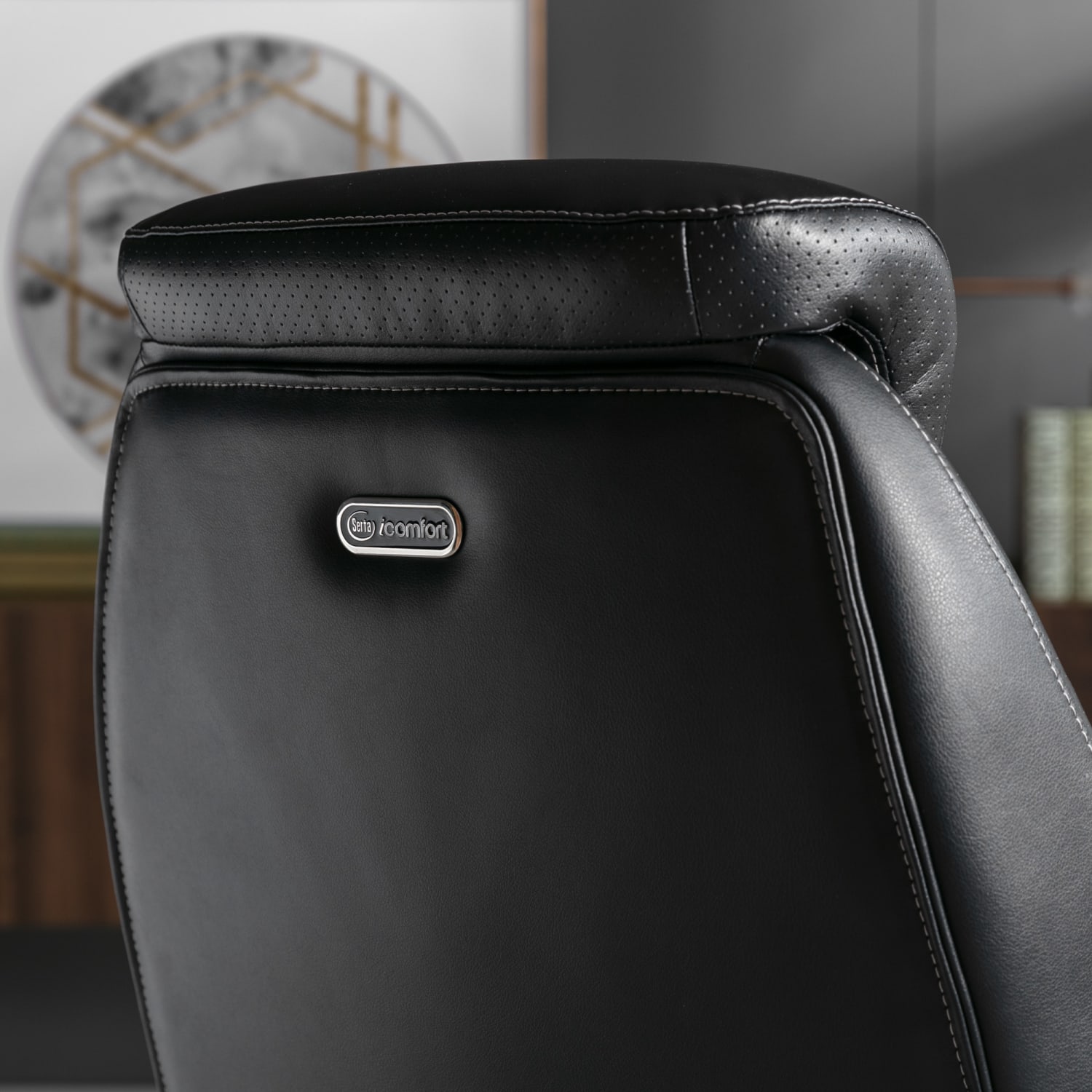 Serta iComfort i6000 Ergonomic Bonded Leather High Back Executive Office Chair BlackSilver PopularChairscom