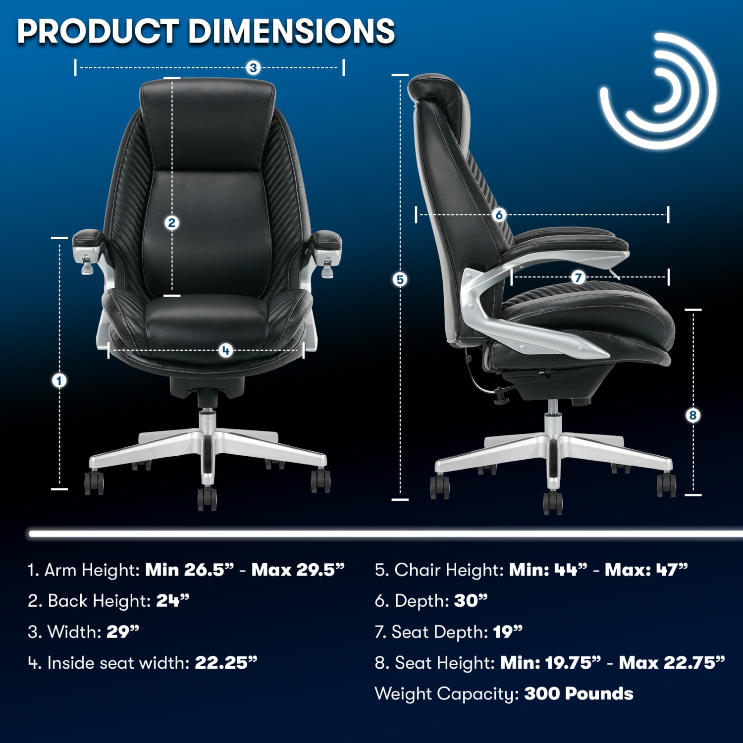 Serta iComfort i6000 Ergonomic Bonded Leather High Back Executive Office Chair BlackSilver PopularChairscom
