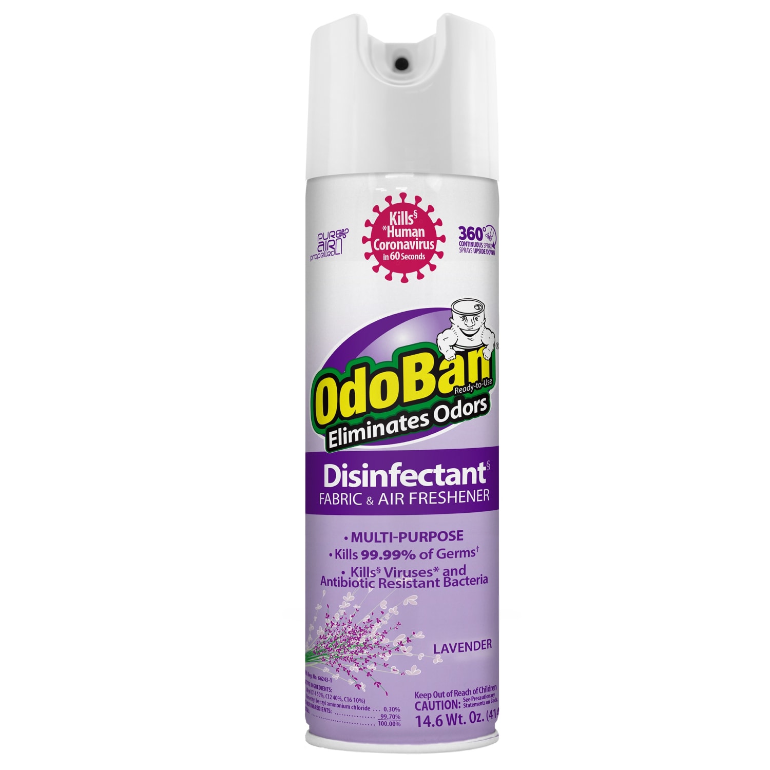 OdoBan Odor Eliminator Disinfectant 360 deg. Spray, Lavender Scent, 14.6 Oz