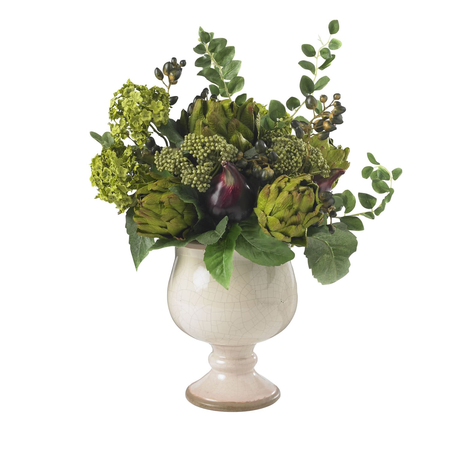 Nearly Natural 15inH Silk Artichoke And Hydrangea Arrangement With Ceramic Vase