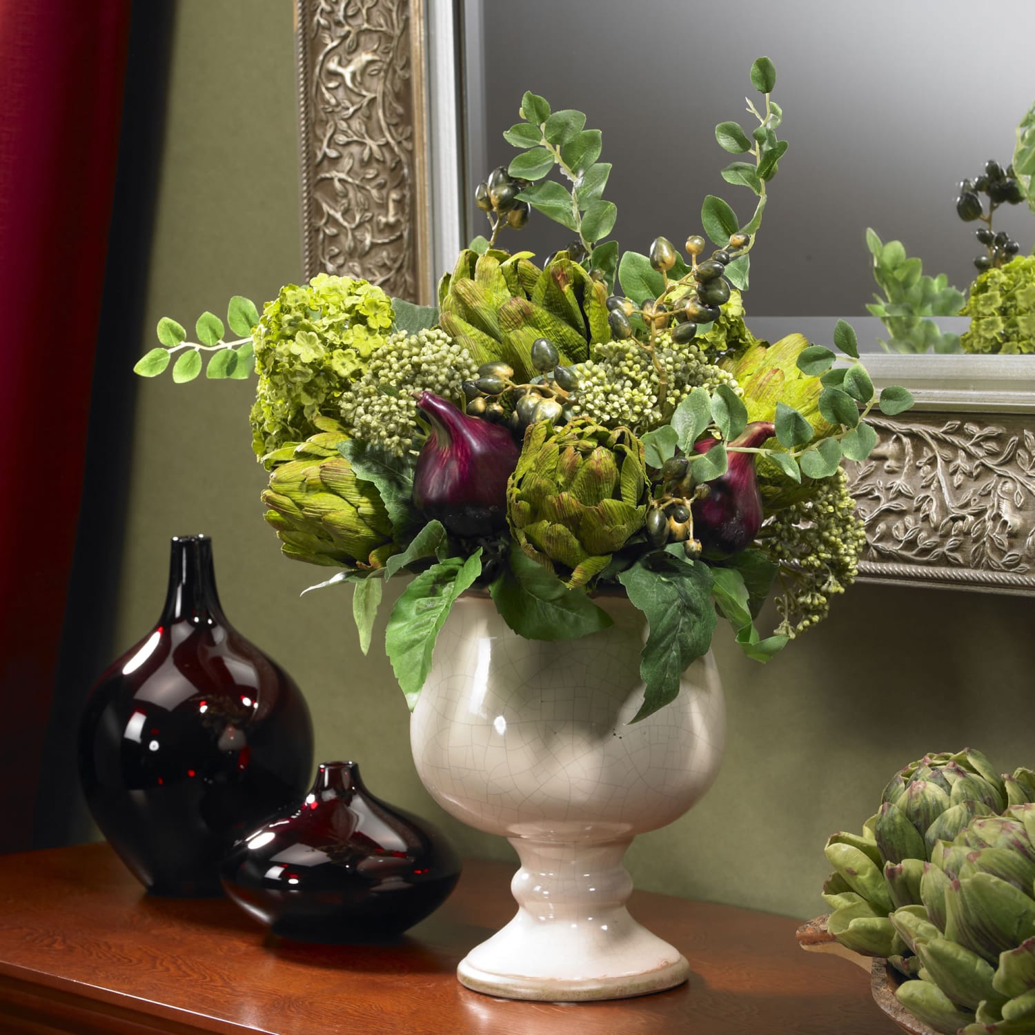 Nearly Natural 15inH Silk Artichoke And Hydrangea Arrangement With Ceramic Vase - Image 3