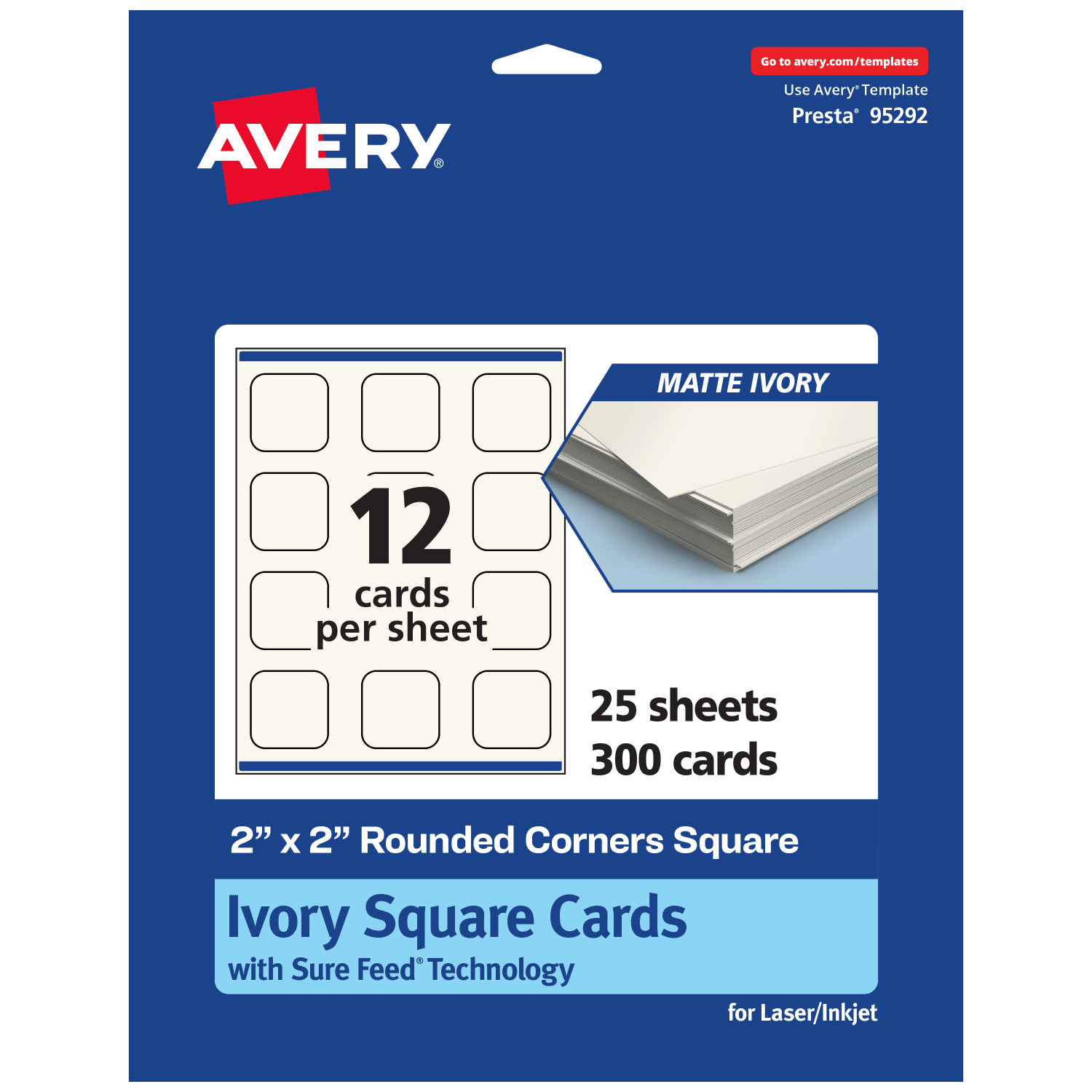 Avery Printable Note Cards With Sure Feed Technology, 2in x 2in Square Rounded Corners, Matte Ivory, Pack Of 300 - Image 3
