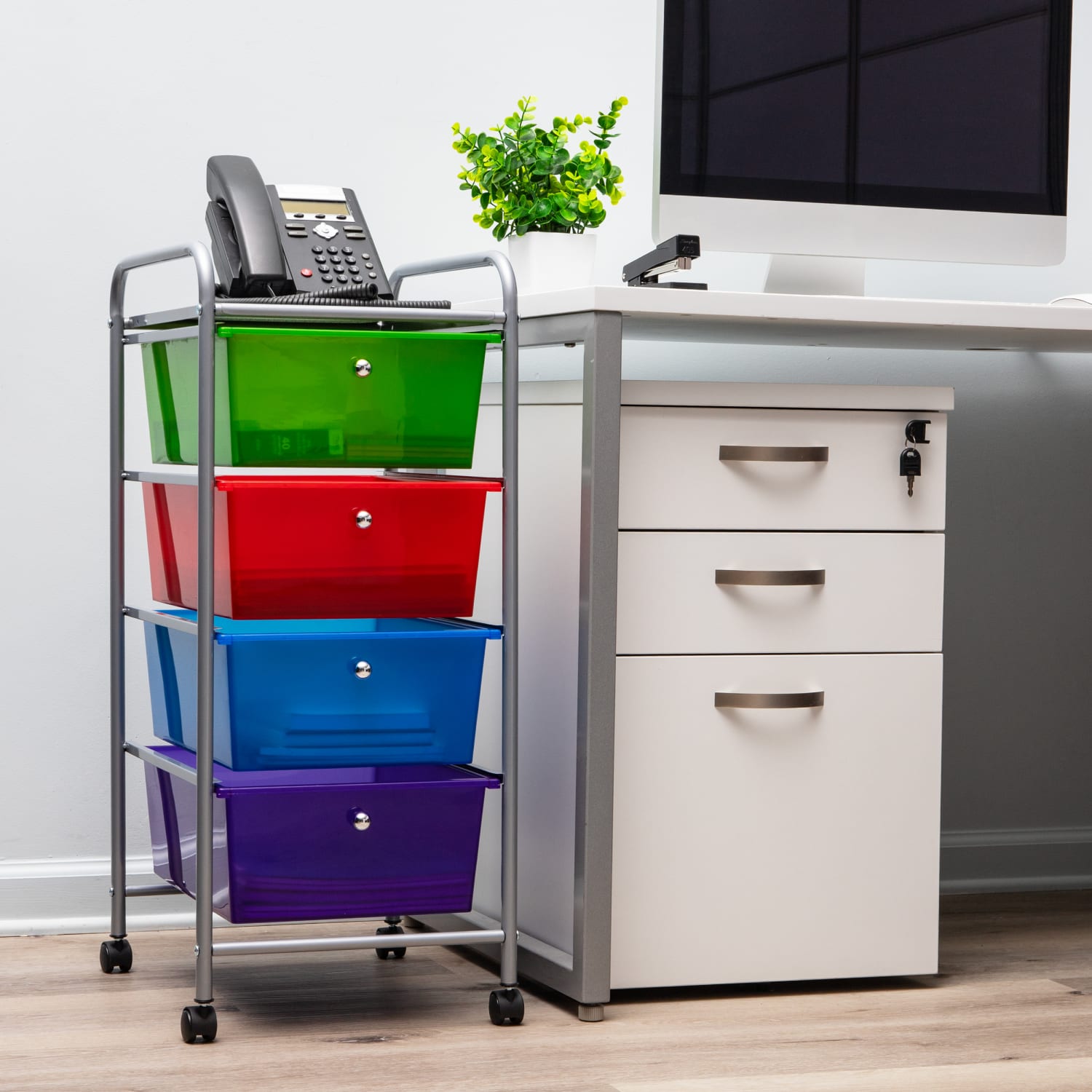 Mind Reader Rolling Utility Cart, 4-Drawer,  30inH x 15-1/4inW x 12-3/4inD, Multi-color - Image 3