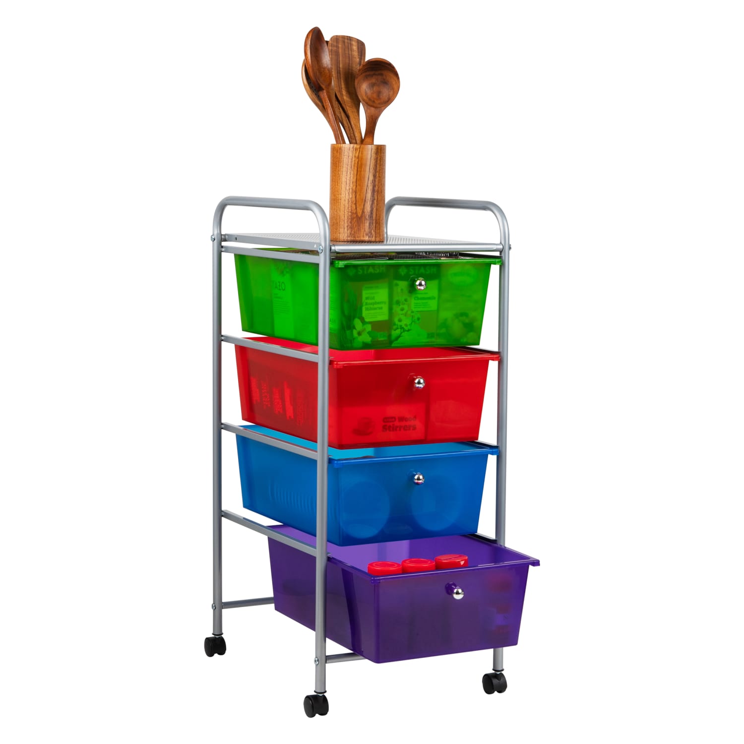 Mind Reader Rolling Utility Cart, 4-Drawer,  30inH x 15-1/4inW x 12-3/4inD, Multi-color - Image 5