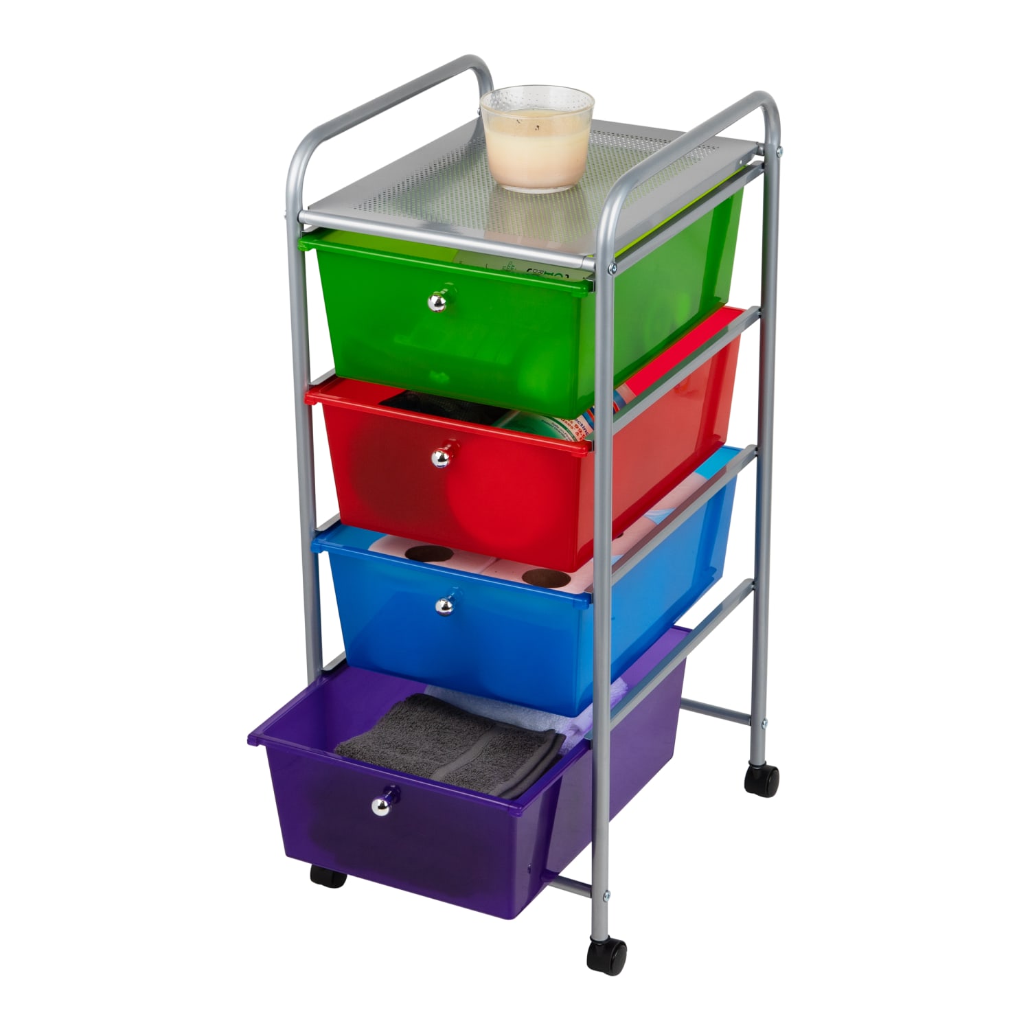 Mind Reader Rolling Utility Cart, 4-Drawer,  30inH x 15-1/4inW x 12-3/4inD, Multi-color - Image 6
