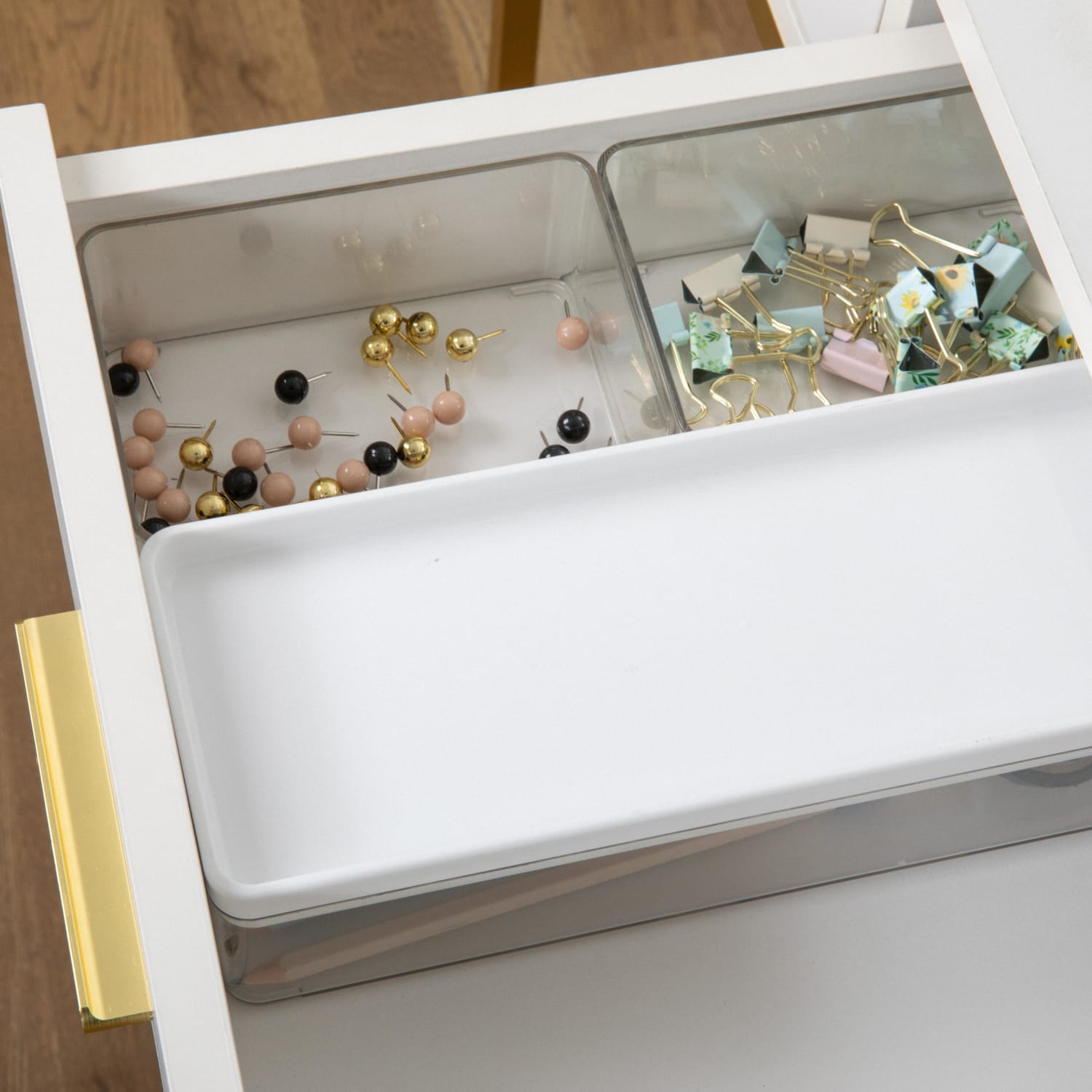 Martha Stewart Grady Stackable Plastic Storage Boxes with Lids, 2-1/2inH x 11inW x 4inD, Clear/White, Set Of 3 Boxes - Image 3