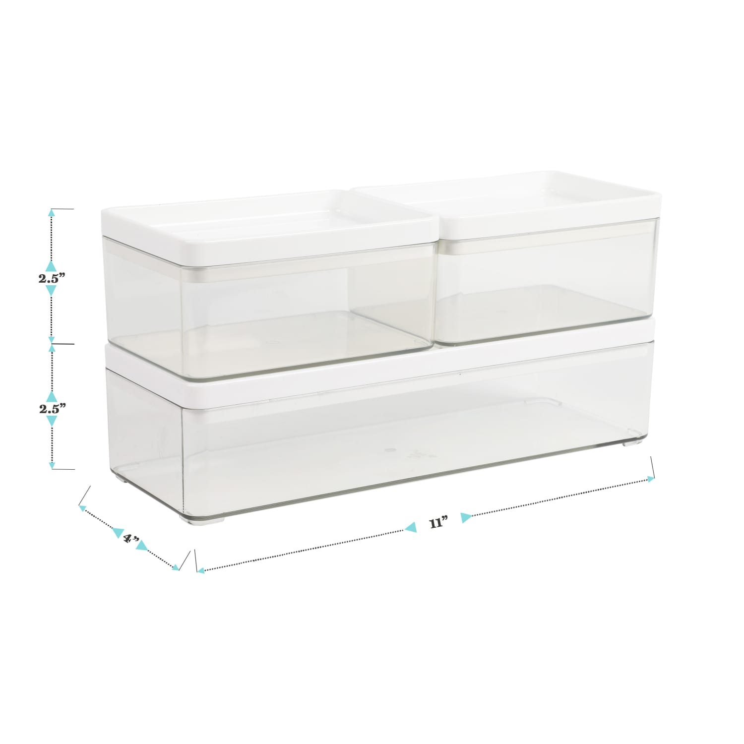Martha Stewart Grady Stackable Plastic Storage Boxes with Lids, 2-1/2inH x 11inW x 4inD, Clear/White, Set Of 3 Boxes - Image 5