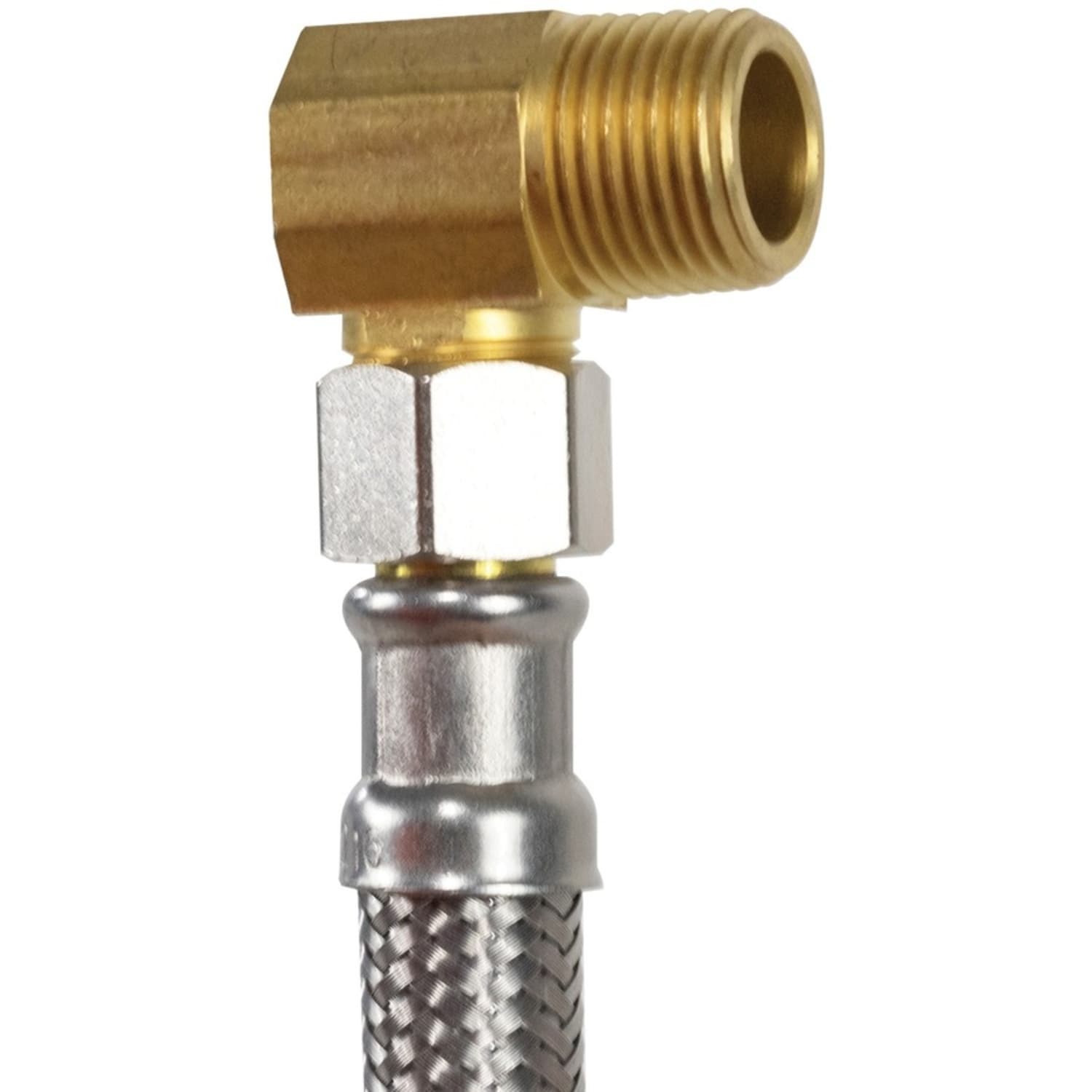 Certified Appliance Accessories Braided Stainless Steel Dishwasher Connector with MIP Elbow - 10 ft - Silver, Stainless Steel, Gold - Stainless Steel, Vinyl, Polyvinyl Chloride (PVC), Polyester - Image 5