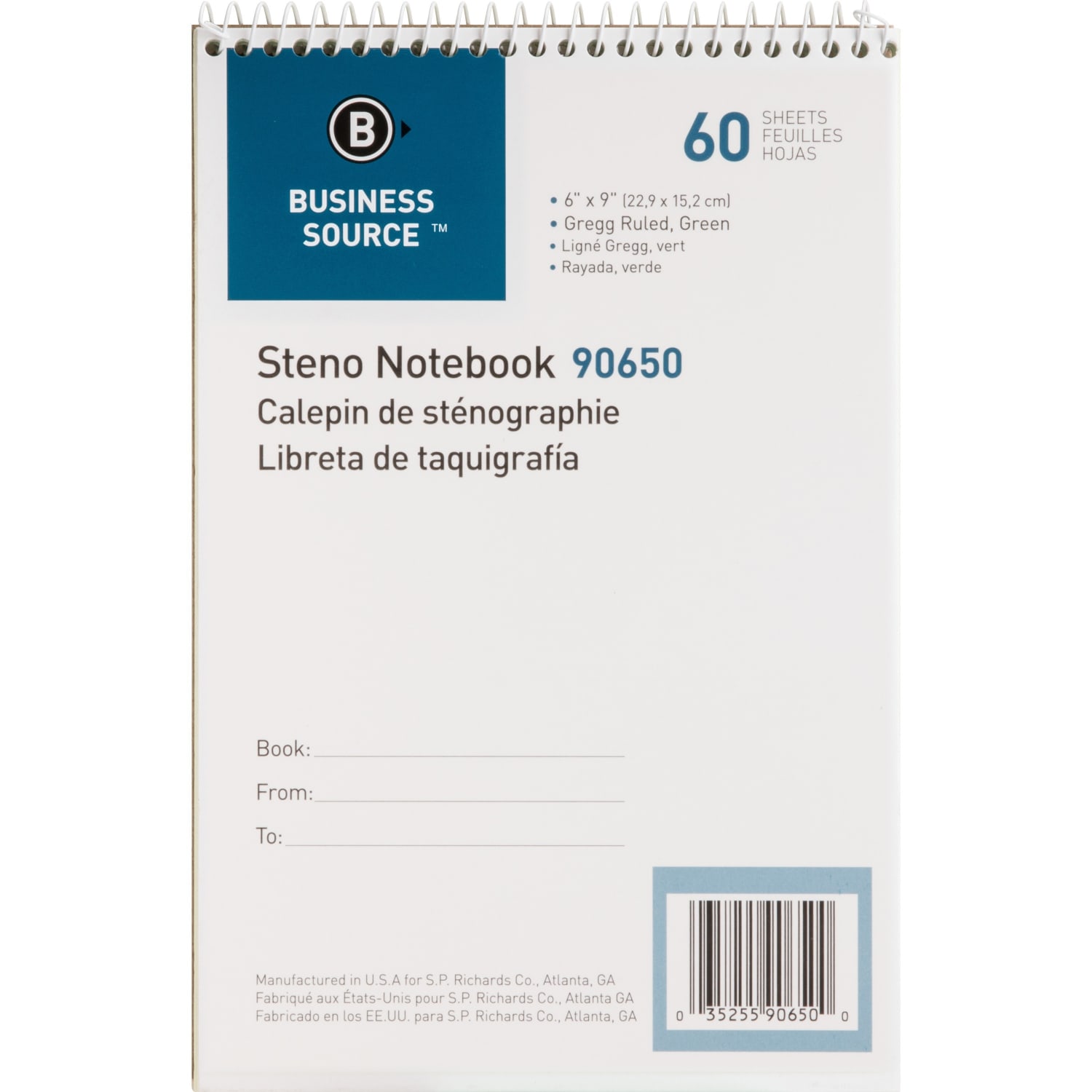 Business Source Steno Notebook - 60 Sheets - Coilock - Gregg Ruled Margin - 6in x 9in Sheet Size - Green Tint Paper - Stiff-back, Sturdy - 1 Each - Image 3