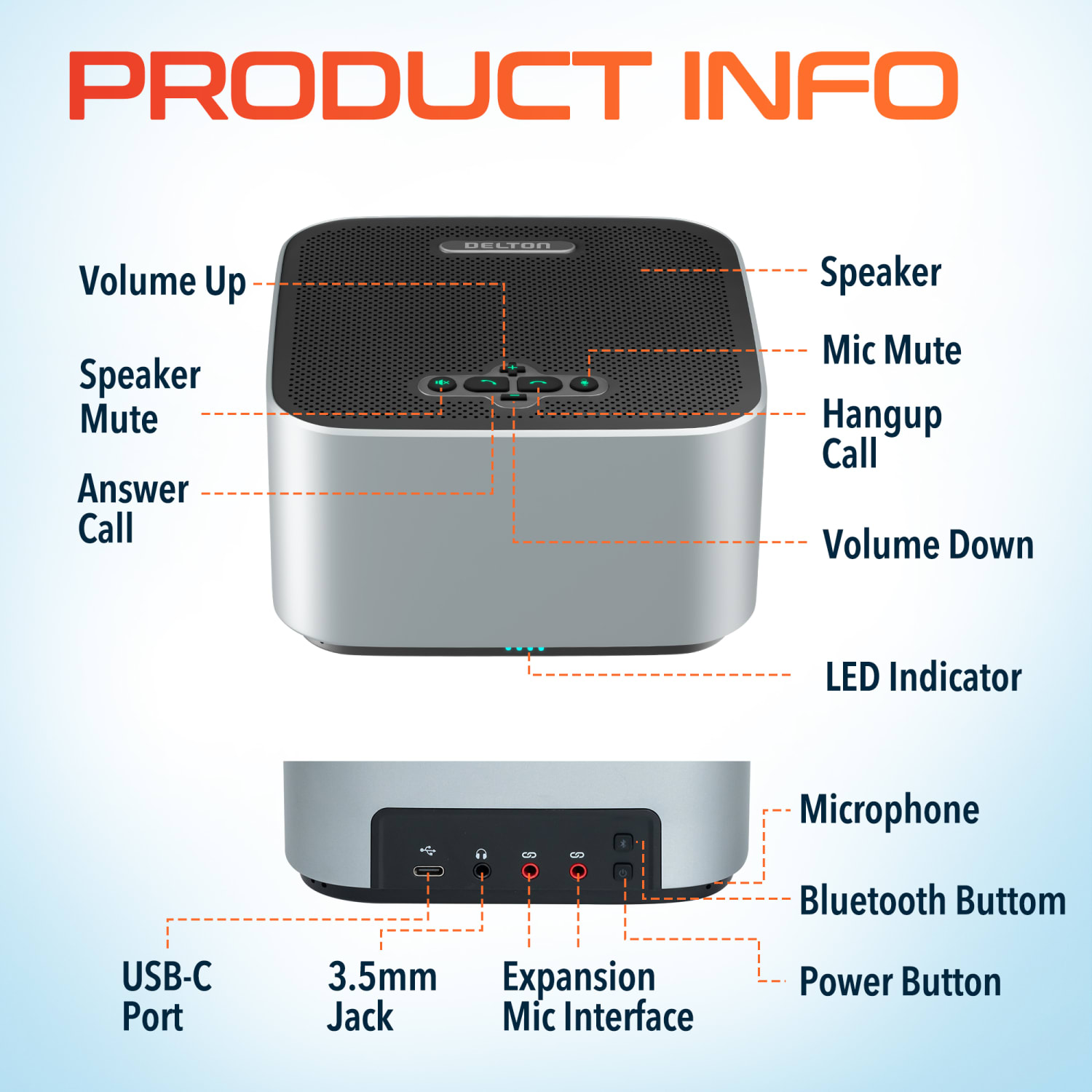 Delton C9270 Conference Speaker And Microphone With Bluetooth And USB-C Connectivity, Black - Image 5