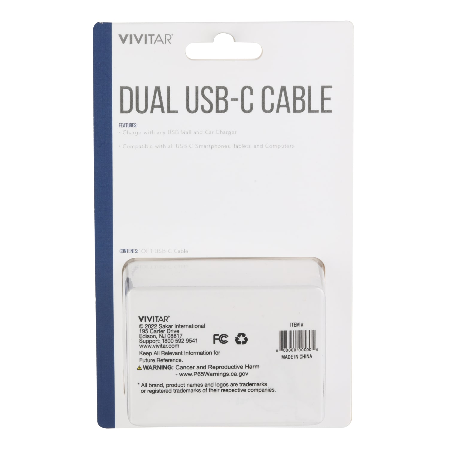 Vivitar Dual USB-C Charging Cable, 10ft, Black, NIL3010-BLK-STK-24 - Image 3