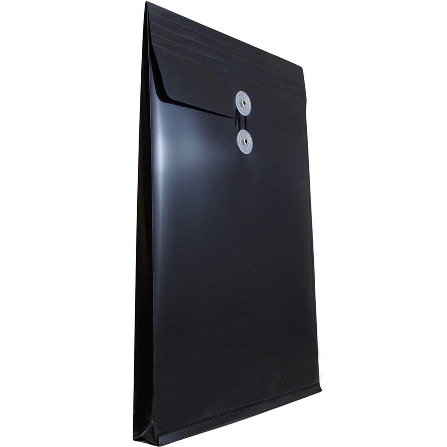 JAM Paper Open-End Plastic Envelopes, Legal-Size, 9 3/4in x 14 1/2in, Button & String Closure, Black, Pack Of 12 - Image 4