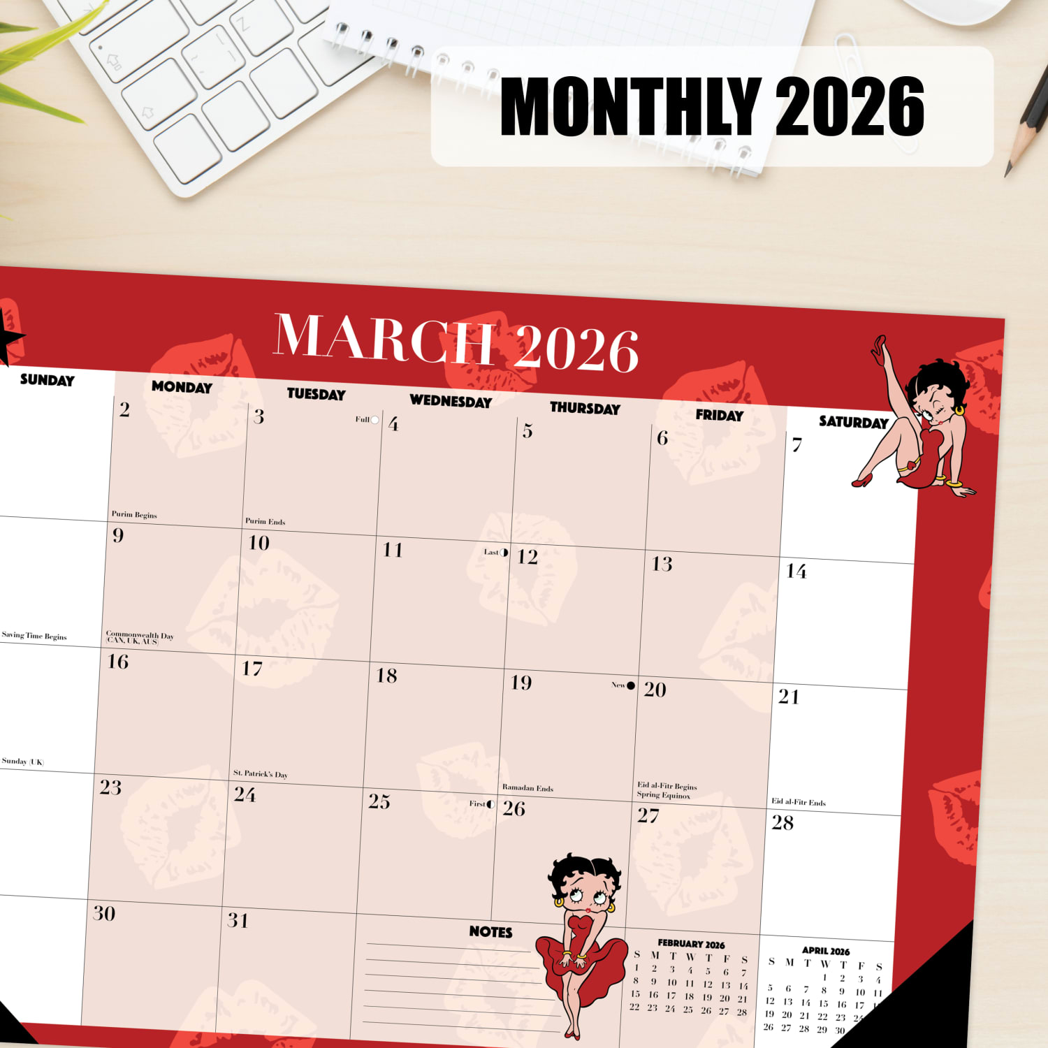 2026 Willow Creek Press Monthly Desk Pad Calendar, 12in x 17in, Betty Boop, January To December, 57087 - Image 4