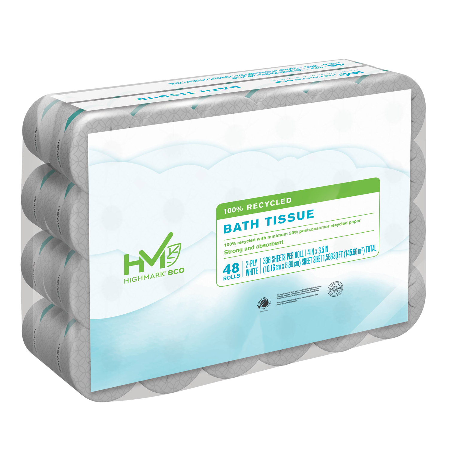 Highmark ECO 2-Ply Toilet Paper, 100% Recycled, 336 Sheets Per Roll, Case of 48 Rolls - Image 4