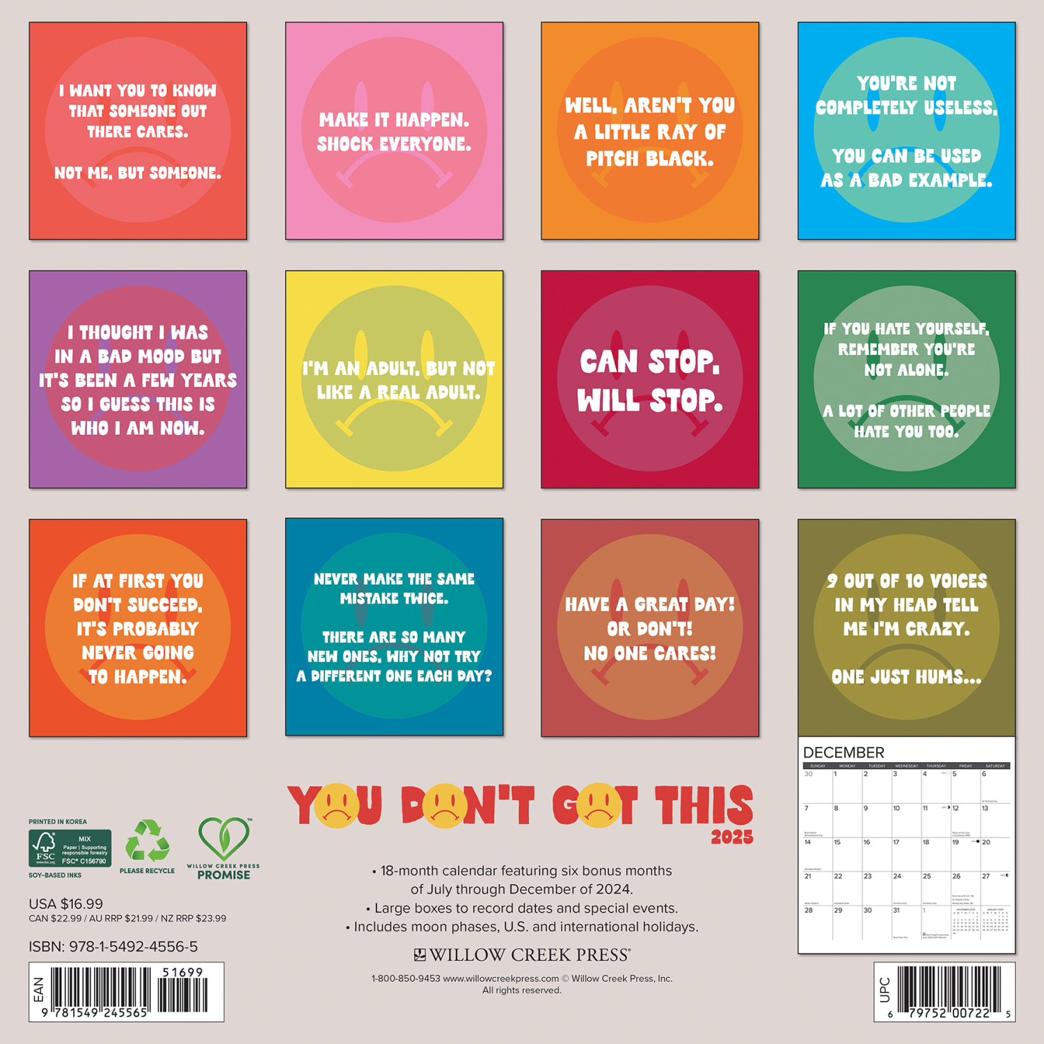 2025 Willow Creek Press Monthly Wall Calendar, 12in x 12in, You Don't Got This, January 2025 to December 2025, 45565 - Image 6