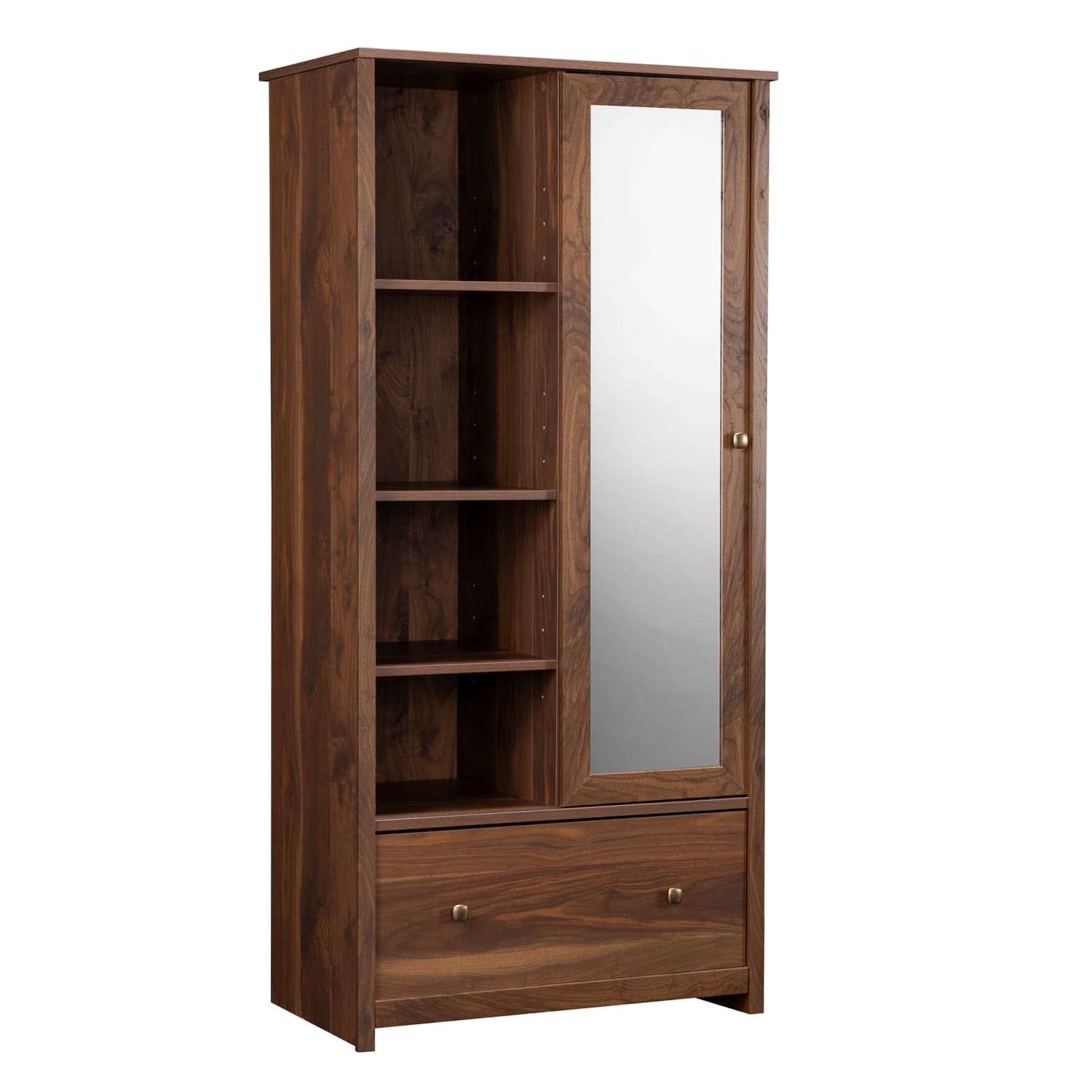 Sauder River Ranch Storage And Wardrobe Armoire With Mirror, Garment Rod And Drawer, 71-1/2inH x 33-3/4inW x 20-1/2inD, Grand Walnut