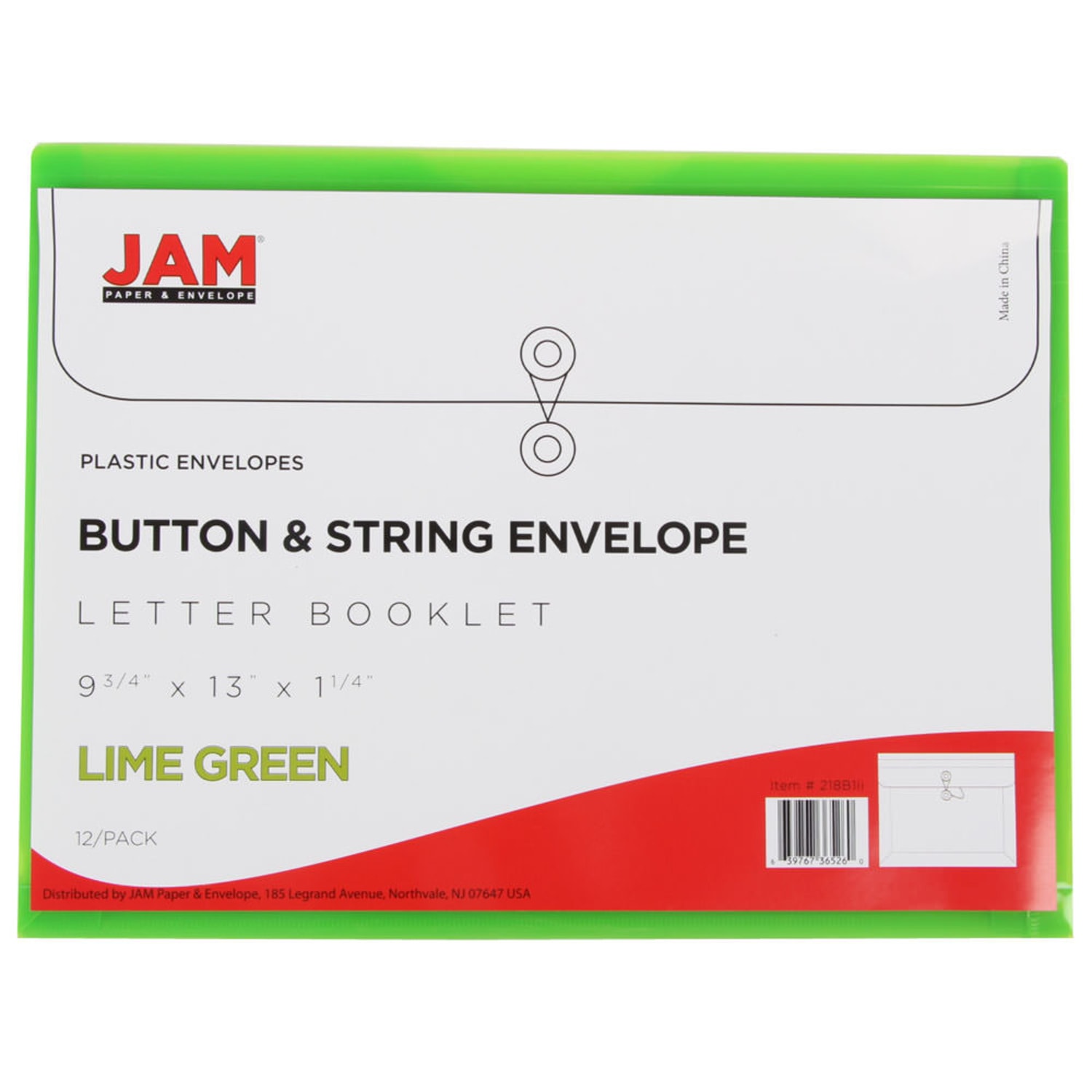 JAM Paper Booklet Plastic Envelopes, Letter-Size, 9 3/4in x 13in, Button & String Closure, Lime Green, Pack Of 12 - Image 3