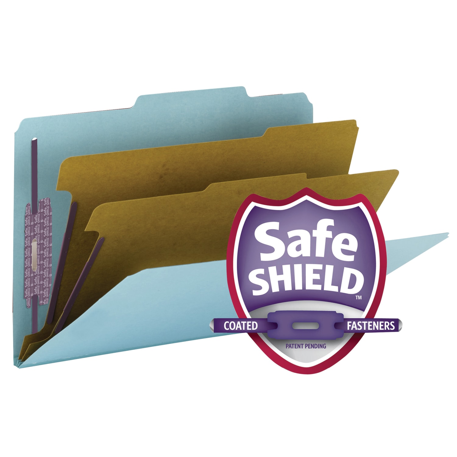 Smead Pressboard Classification Folders With SafeSHIELD Fasteners, 2 Dividers, Legal Size, 100% Recycled, Blue, Box Of 10 - Image 5