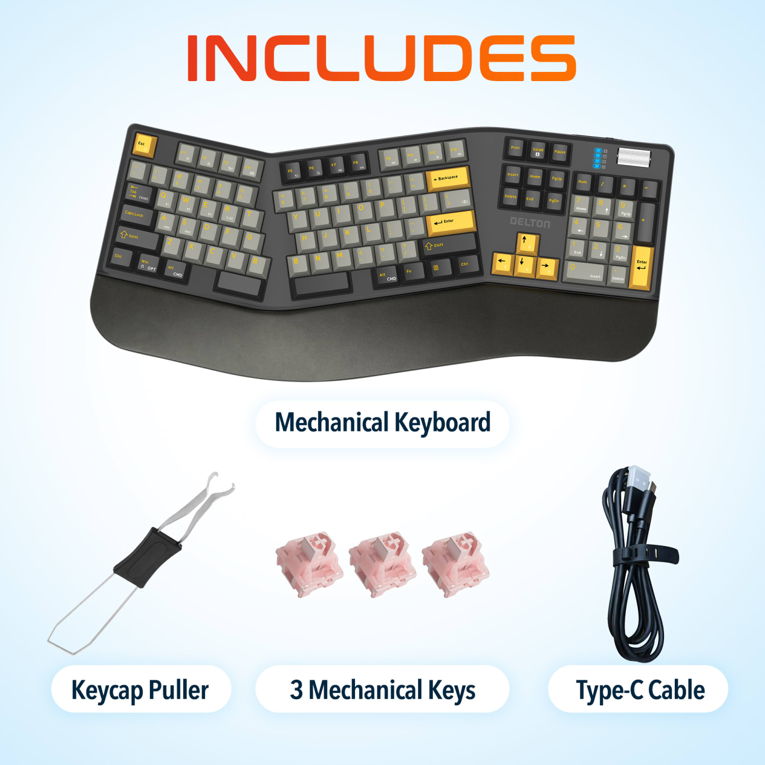 Delton KB450 Wireless Ergonomic Mechanical Keyboard with Wrist Pad, Black, Total Qty 1 - Image 5